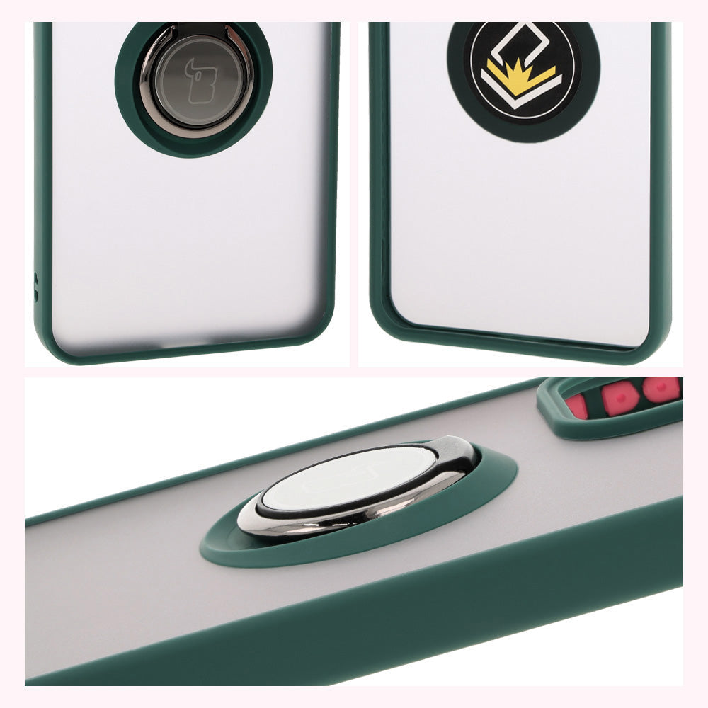 Handyhülle mit Fingergriff für Oppo Reno 12 Pro, Bizon Case Hybrid Ring, getönt mit dunkelgrünem Rahmen