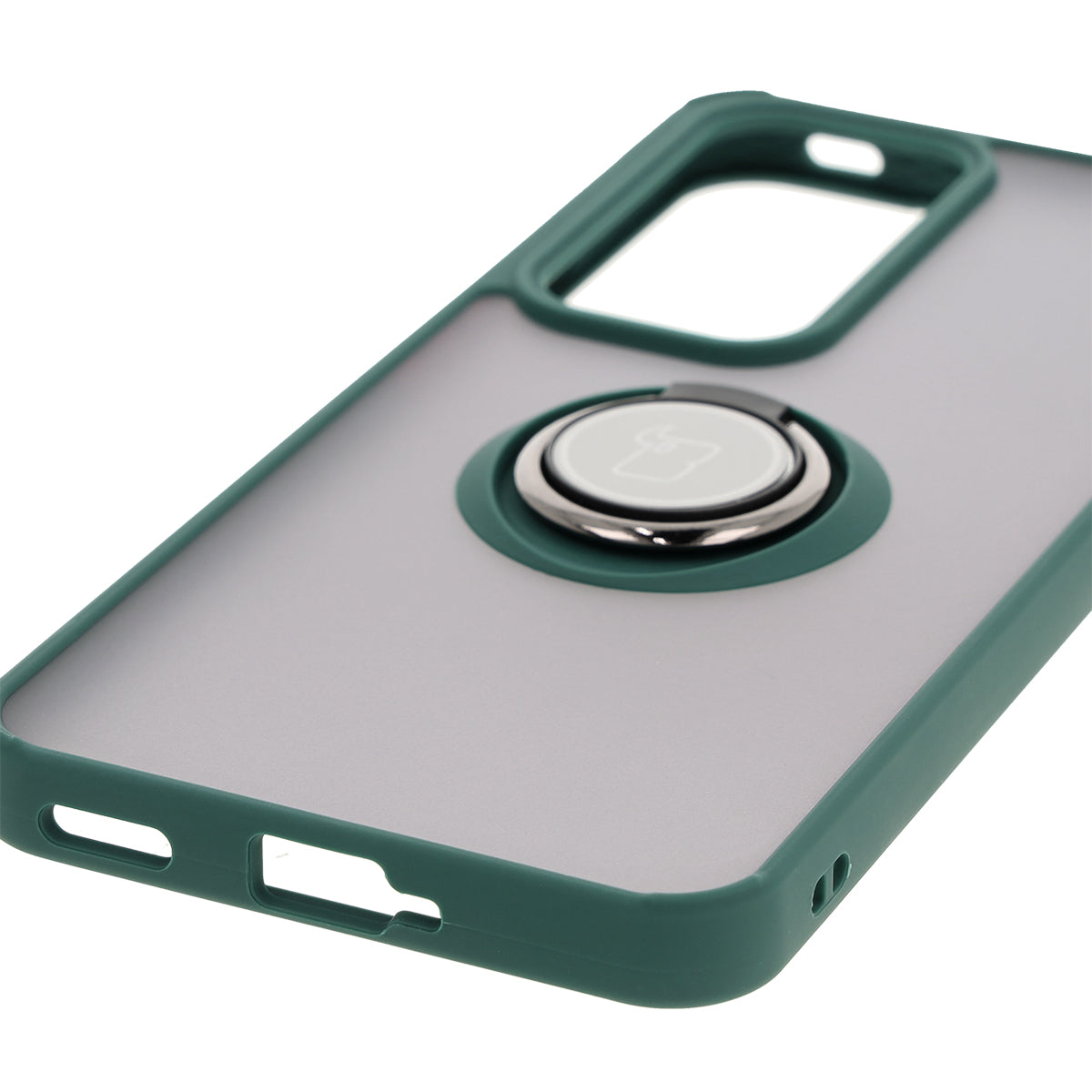 Handyhülle mit Fingergriff für Oppo Reno 12 Pro, Bizon Case Hybrid Ring, getönt mit dunkelgrünem Rahmen