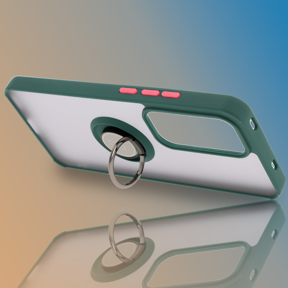 Handyhülle mit Fingergriff für Oppo Reno 12 Pro, Bizon Case Hybrid Ring, getönt mit dunkelgrünem Rahmen