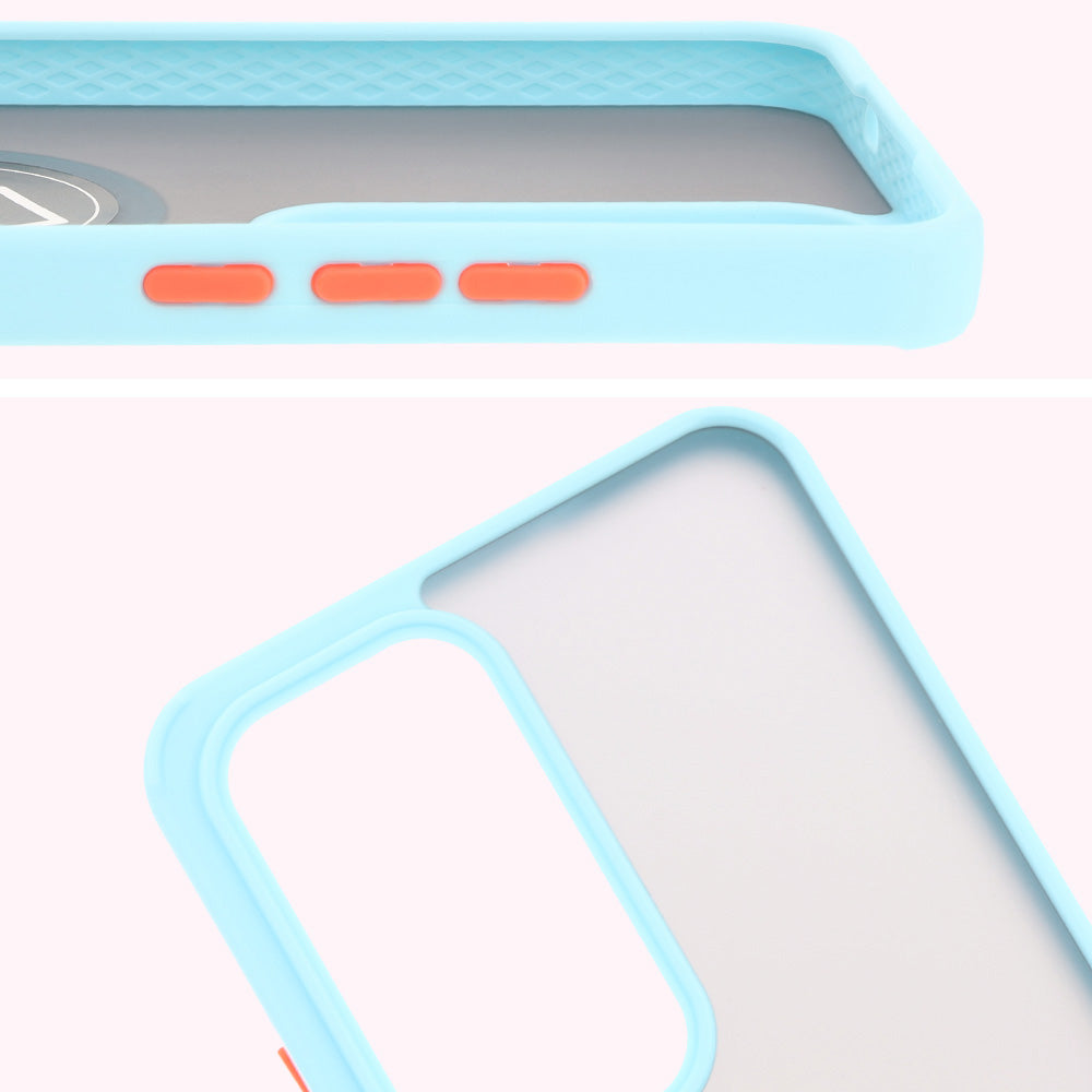 Handyhülle mit Fingergriff für Oppo Reno 12 Pro, Bizon Case Hybrid Ring, getönt mit hellblauem Rahmen