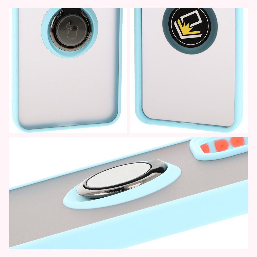 Handyhülle mit Fingergriff für Oppo Reno 12 Pro, Bizon Case Hybrid Ring, getönt mit hellblauem Rahmen