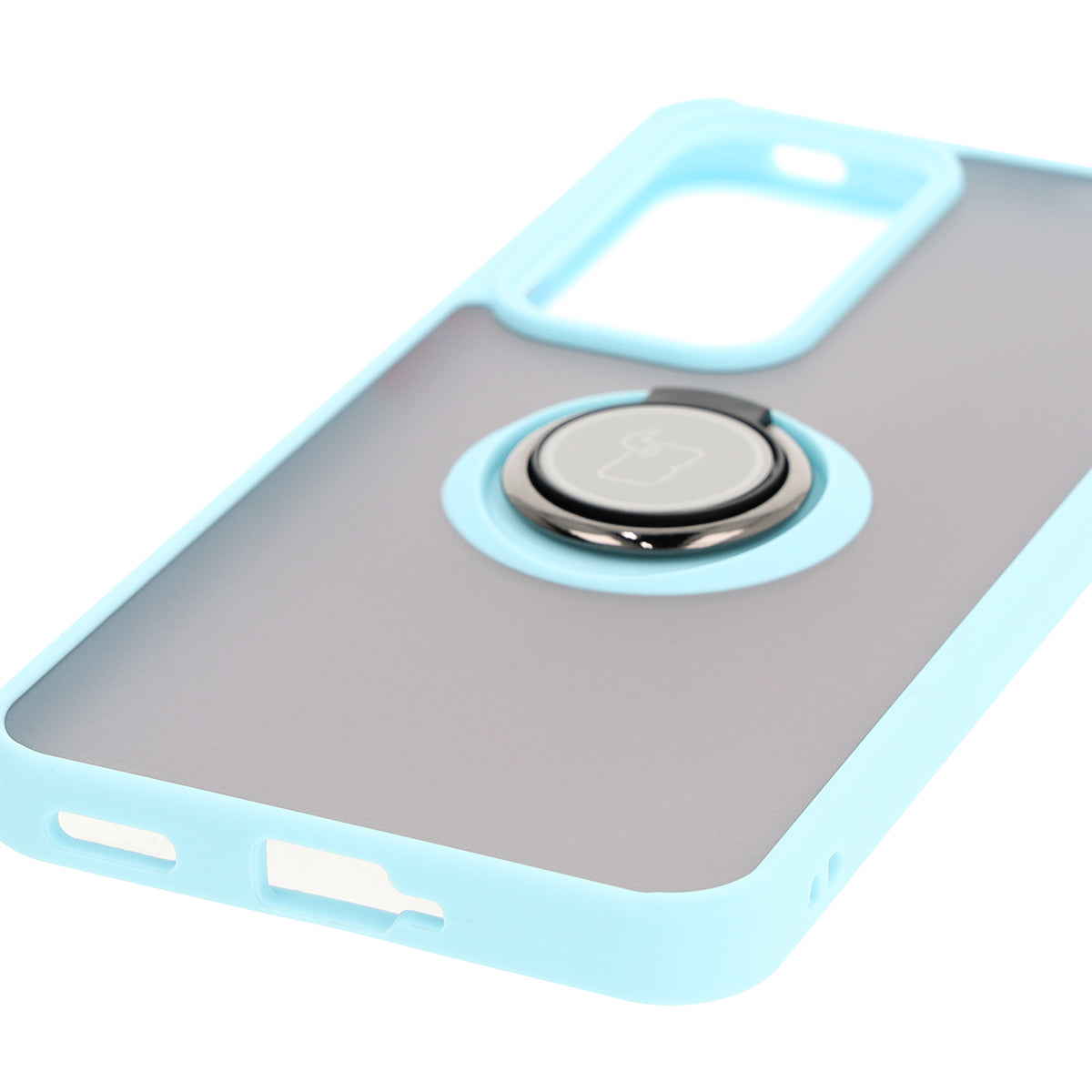 Handyhülle mit Fingergriff für Oppo Reno 12 Pro, Bizon Case Hybrid Ring, getönt mit hellblauem Rahmen