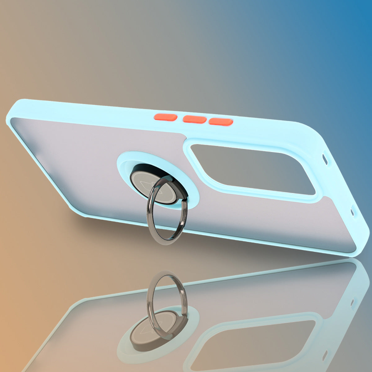 Handyhülle mit Fingergriff für Oppo Reno 12 Pro, Bizon Case Hybrid Ring, getönt mit hellblauem Rahmen