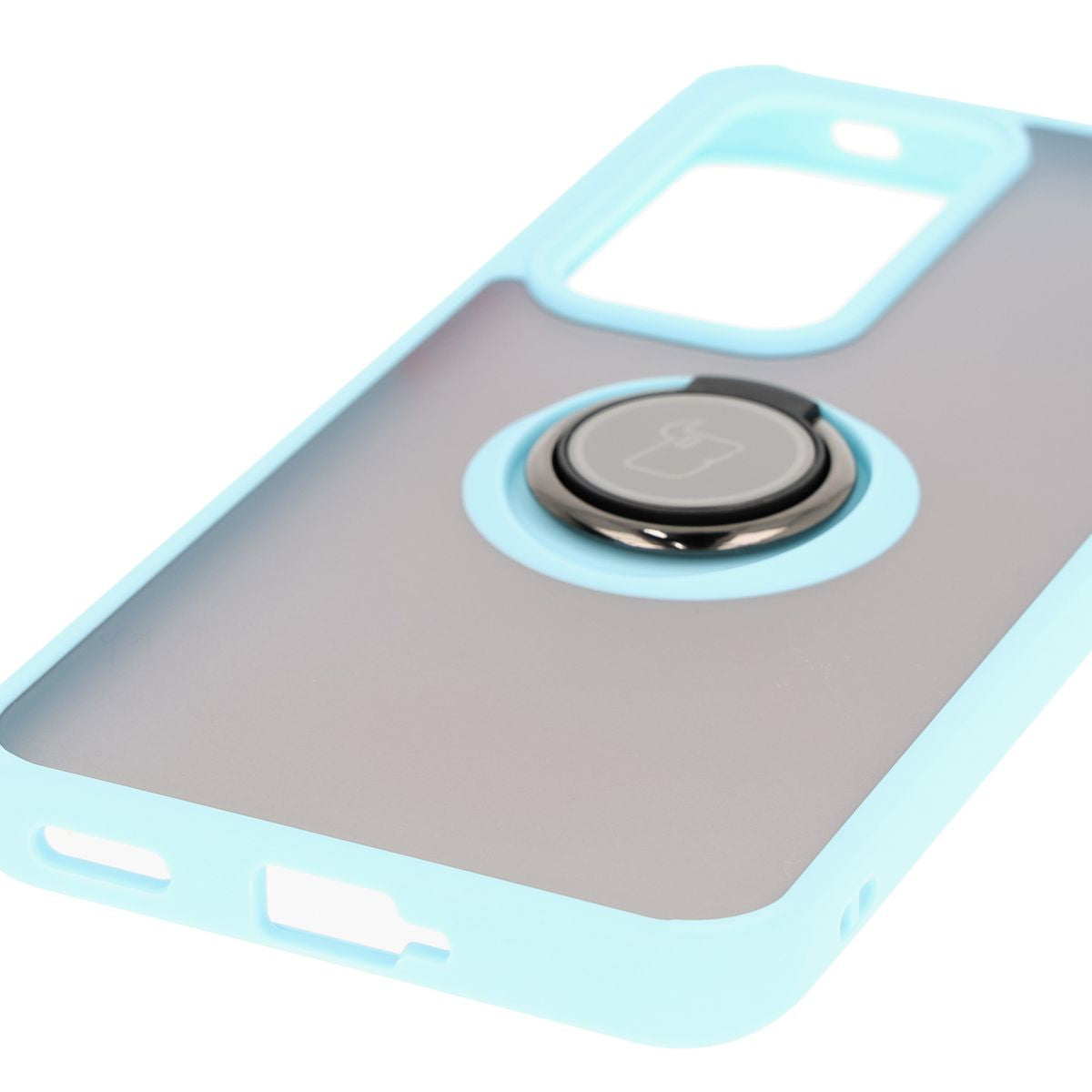 Handyhülle mit Fingergriff für Oppo Reno 12, Bizon Case Hybrid Ring, getönt mit hellblauem Rahmen