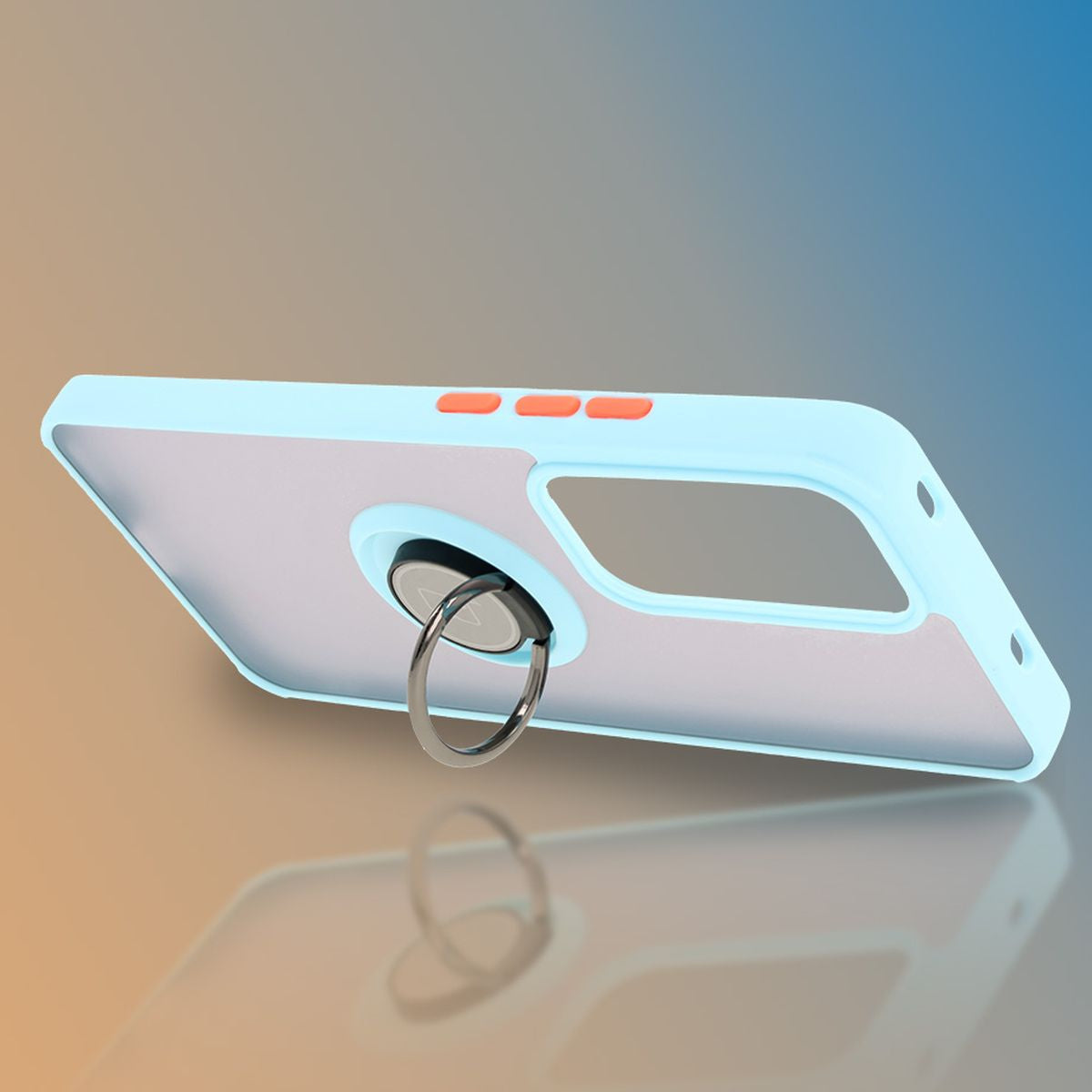 Handyhülle mit Fingergriff für Oppo Reno 12, Bizon Case Hybrid Ring, getönt mit hellblauem Rahmen