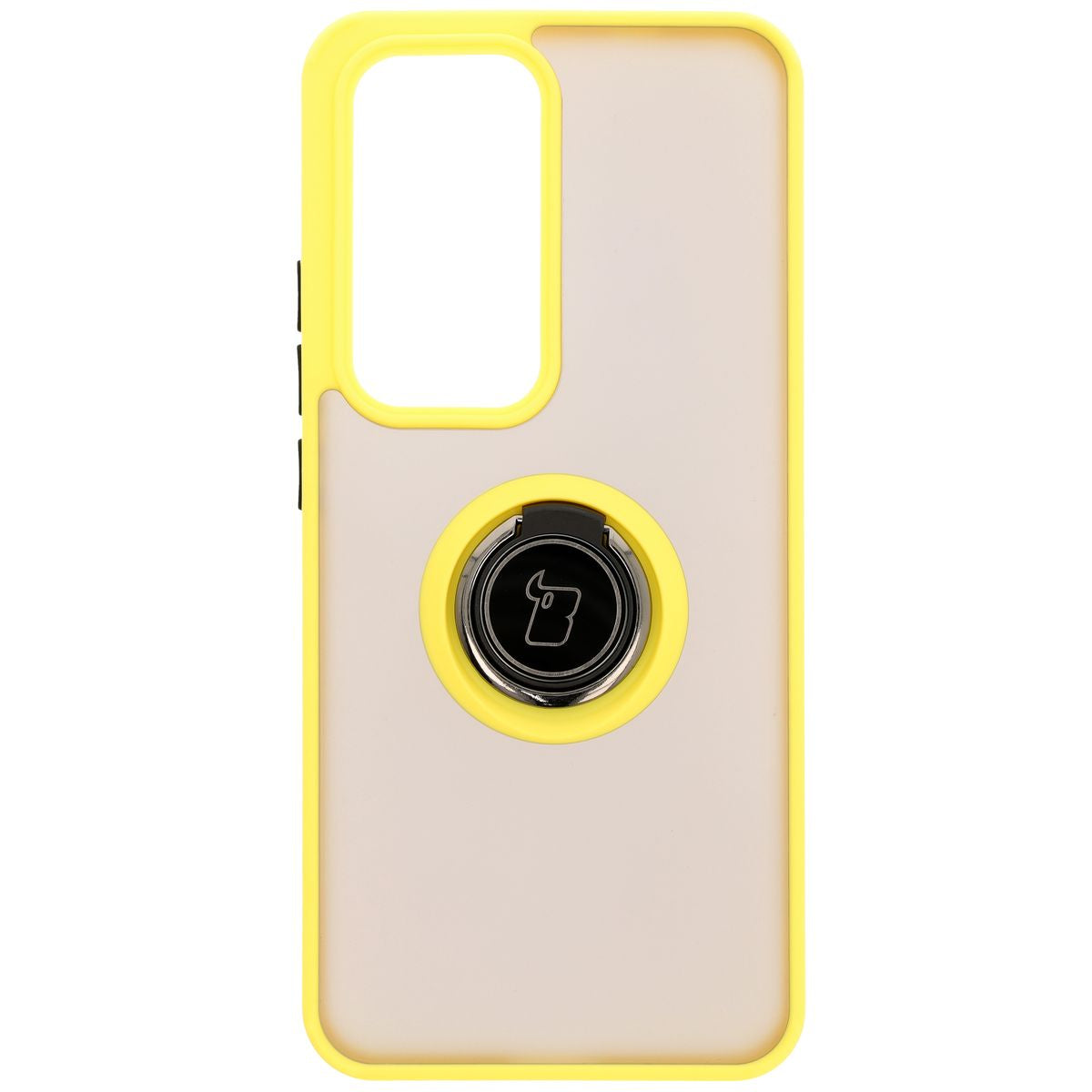Handyhülle mit Fingergriff für Oppo Reno 12, Bizon Case Hybrid Ring, getönt mit gelbem Rahmen