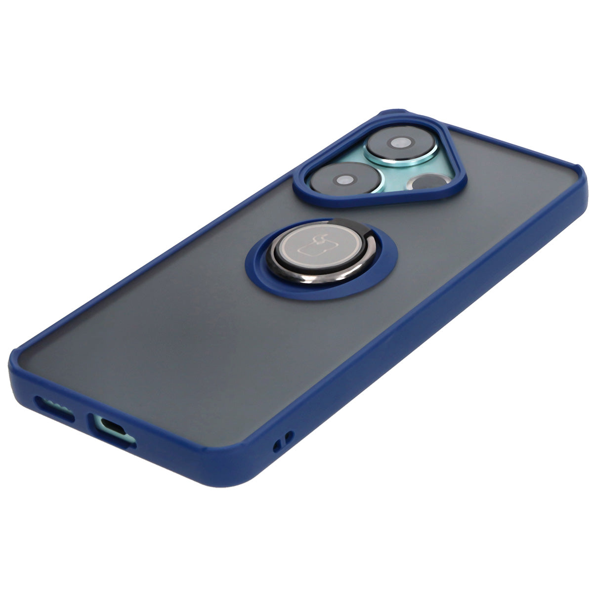 Handyhülle mit Fingergriff für Xiaomi Poco F6, Bizon Case Hybrid Ring, getönt mit dunkelblauem Rahmen