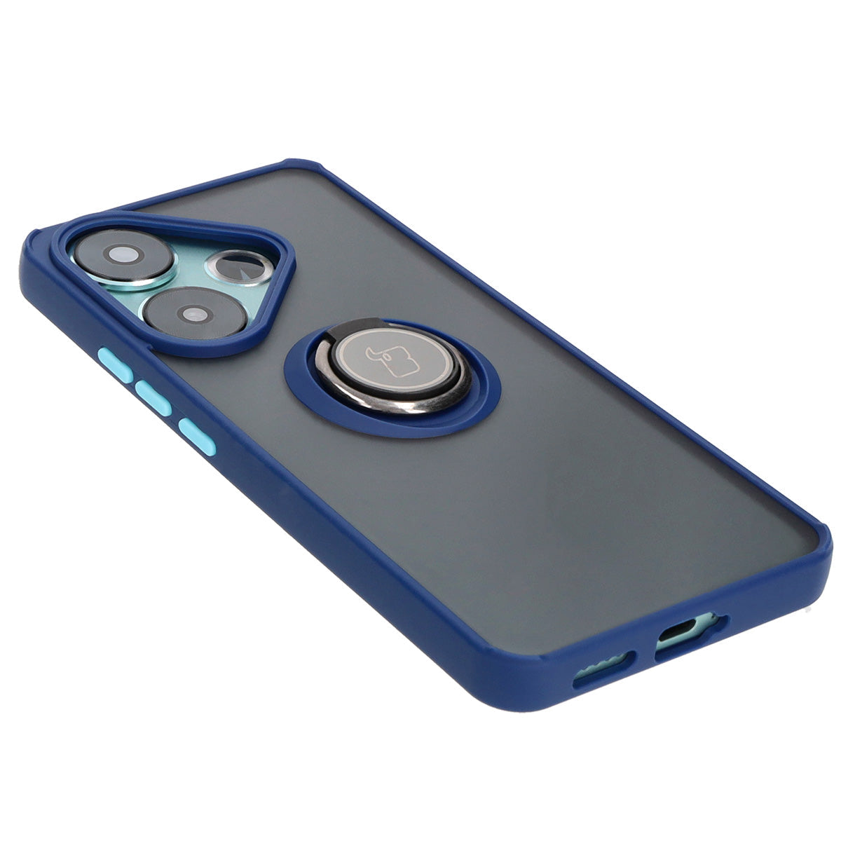 Handyhülle mit Fingergriff für Xiaomi Poco F6, Bizon Case Hybrid Ring, getönt mit dunkelblauem Rahmen