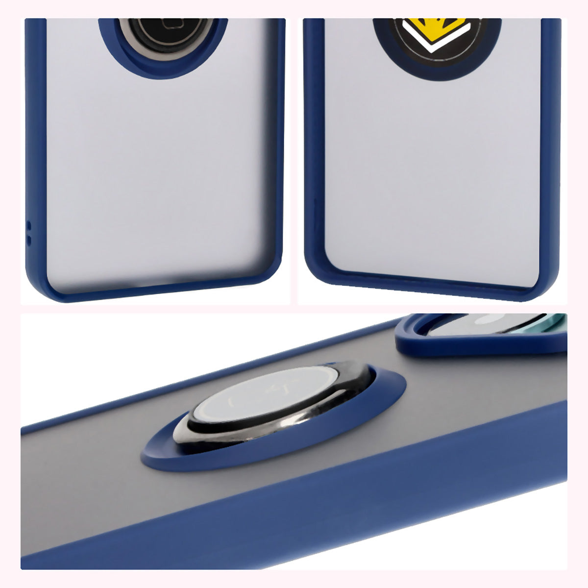 Handyhülle mit Fingergriff für Xiaomi Poco F6, Bizon Case Hybrid Ring, getönt mit dunkelblauem Rahmen