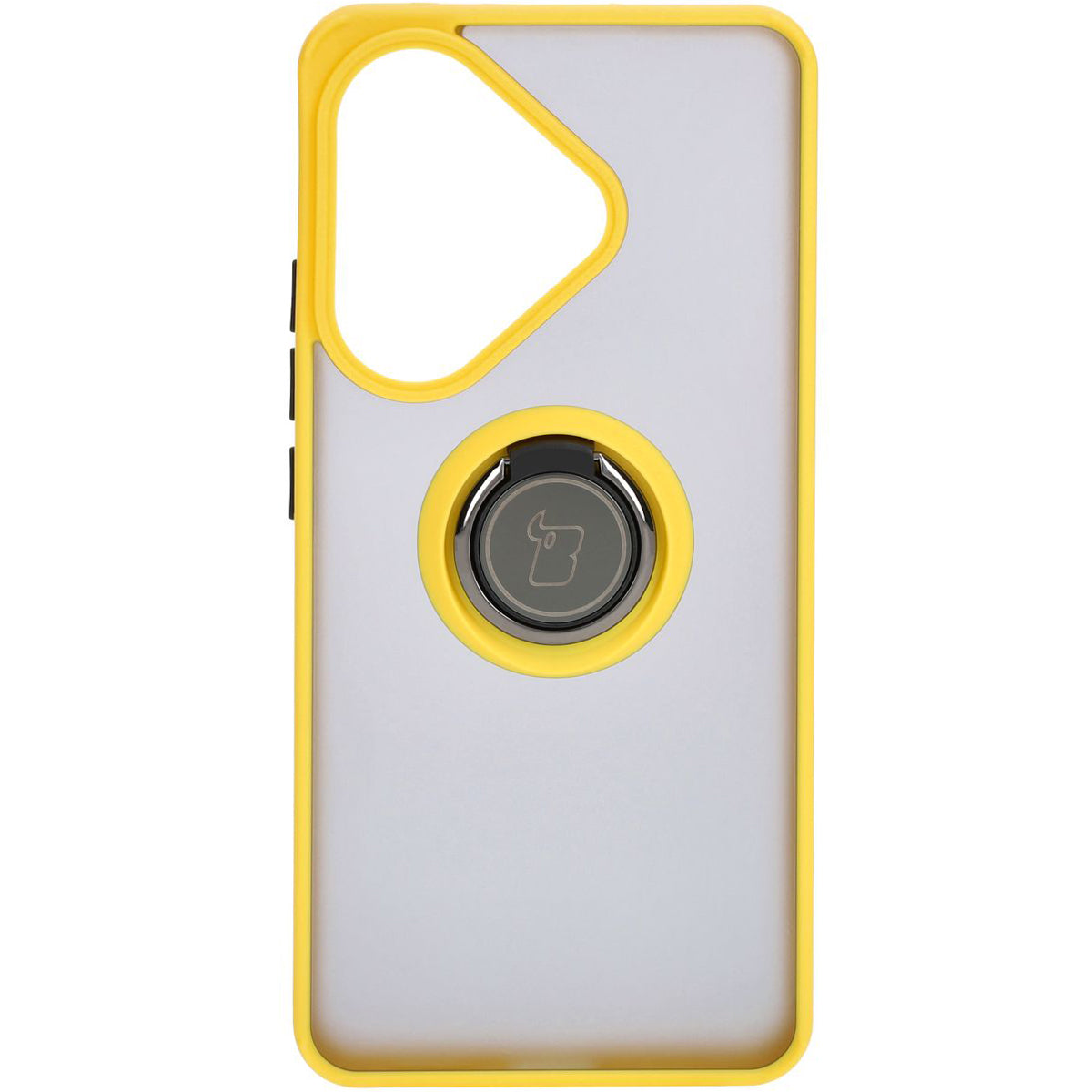 Handyhülle mit Fingergriff für Xiaomi Poco F6, Bizon Case Hybrid Ring, getönt mit gelbem Rahmen
