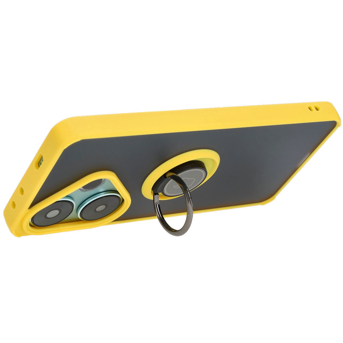 Handyhülle mit Fingergriff für Xiaomi Poco F6, Bizon Case Hybrid Ring, getönt mit gelbem Rahmen