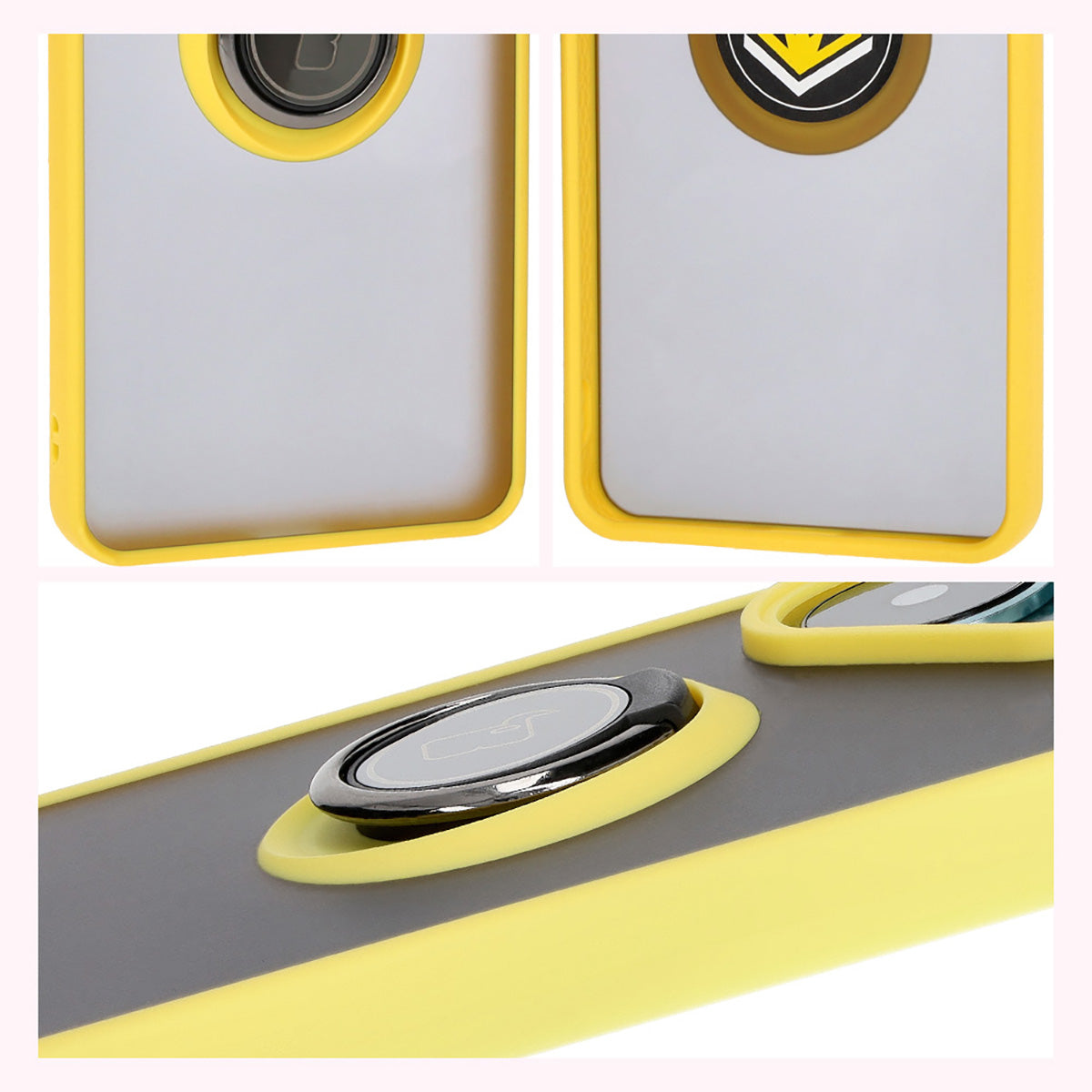 Handyhülle mit Fingergriff für Xiaomi Poco F6, Bizon Case Hybrid Ring, getönt mit gelbem Rahmen