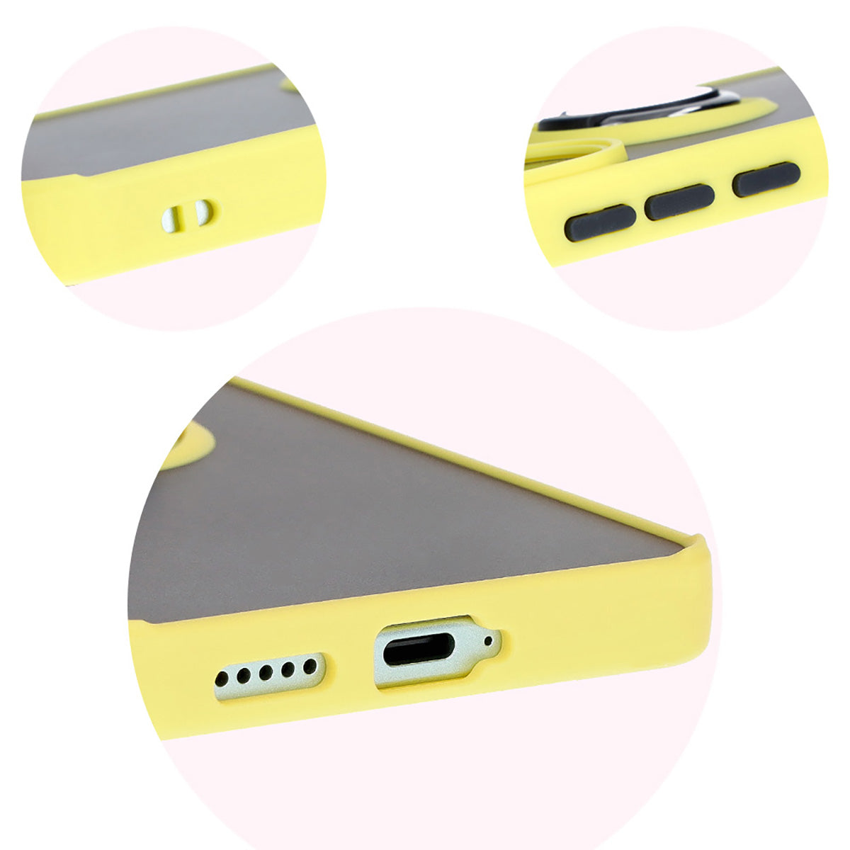 Handyhülle mit Fingergriff für Xiaomi Poco F6, Bizon Case Hybrid Ring, getönt mit gelbem Rahmen