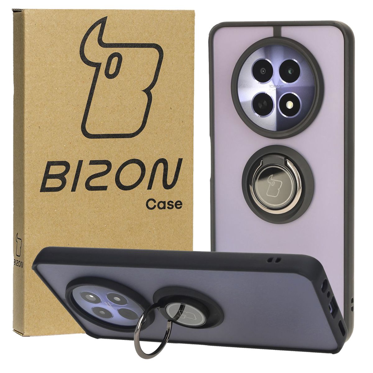 Handyhülle mit Fingergriff für Realme 12 / 12x, Bizon Case Hybrid Ring, getönt mit schwarzem Rahmen