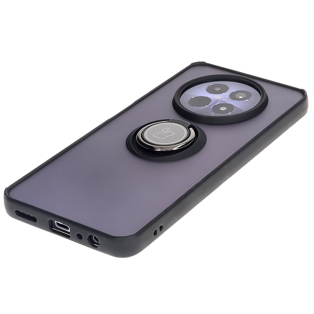 Handyhülle mit Fingergriff für Realme 12 / 12x, Bizon Case Hybrid Ring, getönt mit schwarzem Rahmen