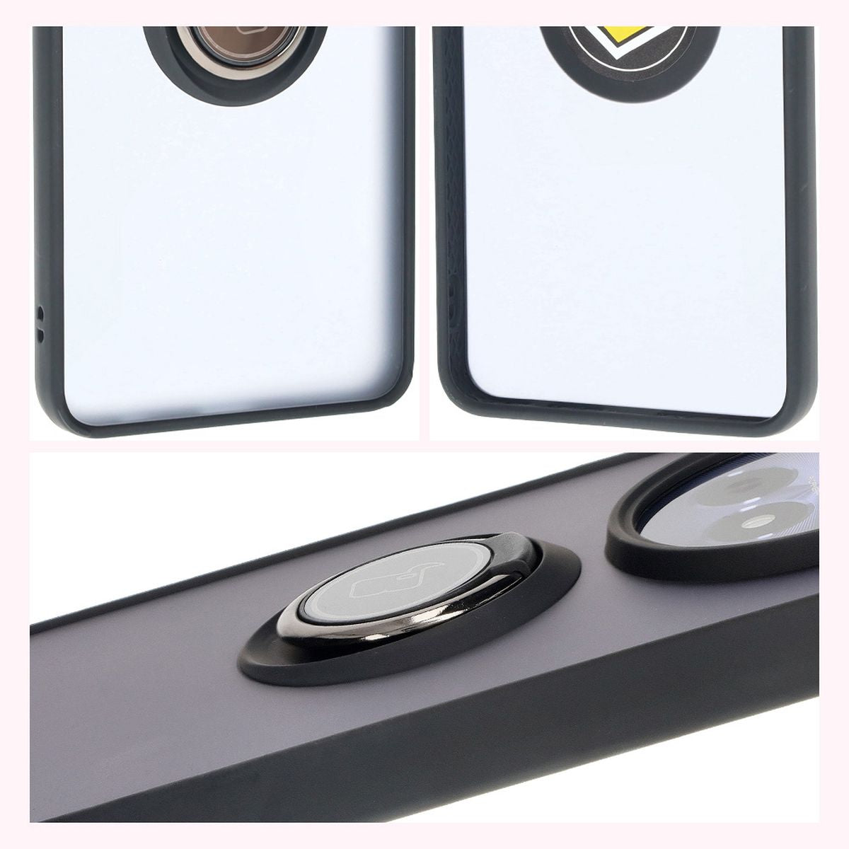 Handyhülle mit Fingergriff für Realme 12 / 12x, Bizon Case Hybrid Ring, getönt mit schwarzem Rahmen