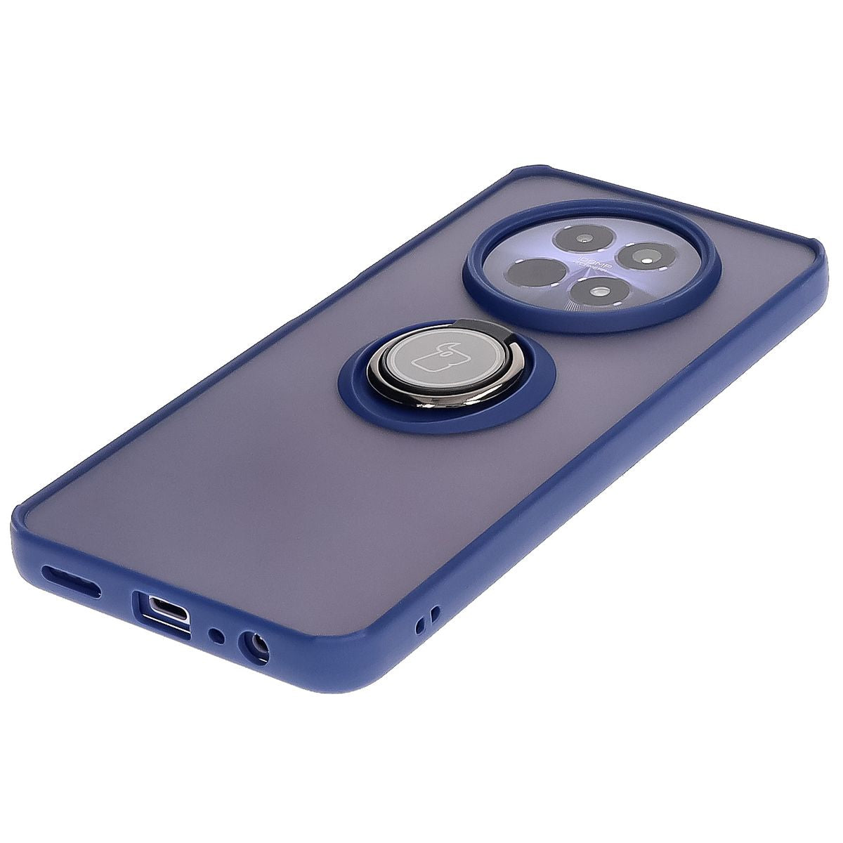 Handyhülle mit Fingergriff für Realme 12 / 12x, Bizon Case Hybrid Ring, getönt mit dunkelblauem Rahmen