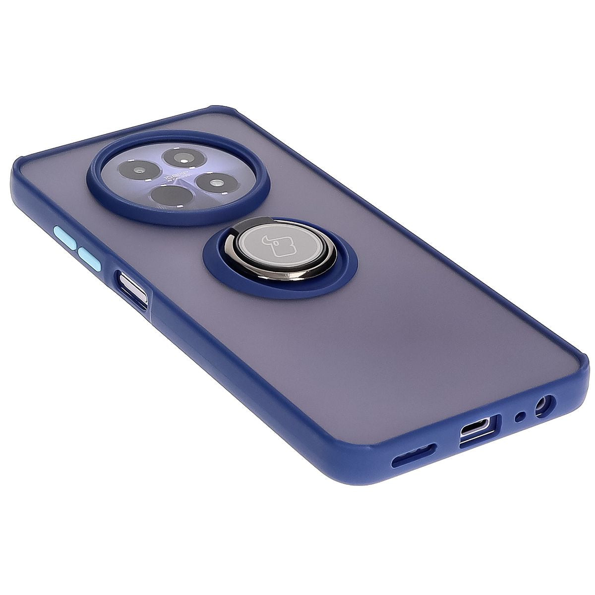 Handyhülle mit Fingergriff für Realme 12 / 12x, Bizon Case Hybrid Ring, getönt mit dunkelblauem Rahmen