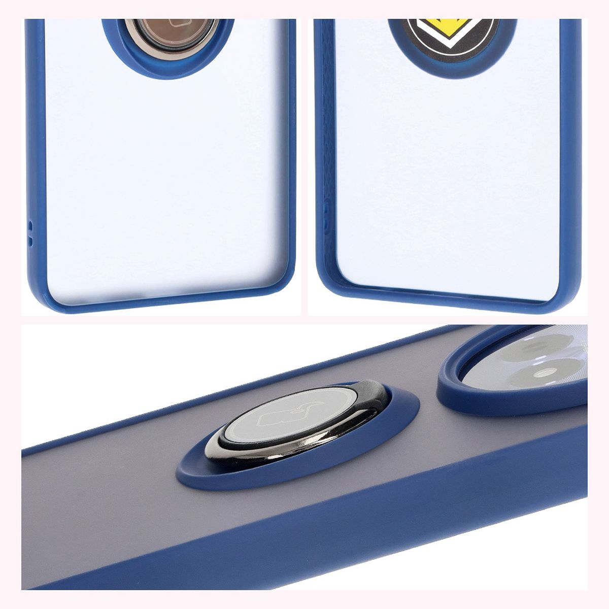 Handyhülle mit Fingergriff für Realme 12 / 12x, Bizon Case Hybrid Ring, getönt mit dunkelblauem Rahmen