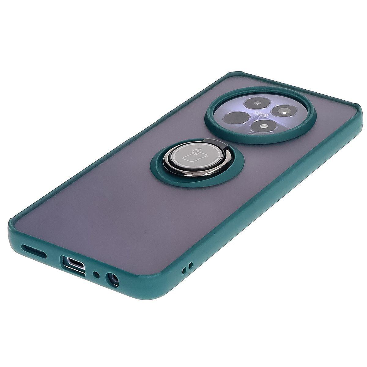 Handyhülle mit Fingergriff für Realme 12 / 12x, Bizon Case Hybrid Ring, getönt mit dunkelgrünem Rahmen