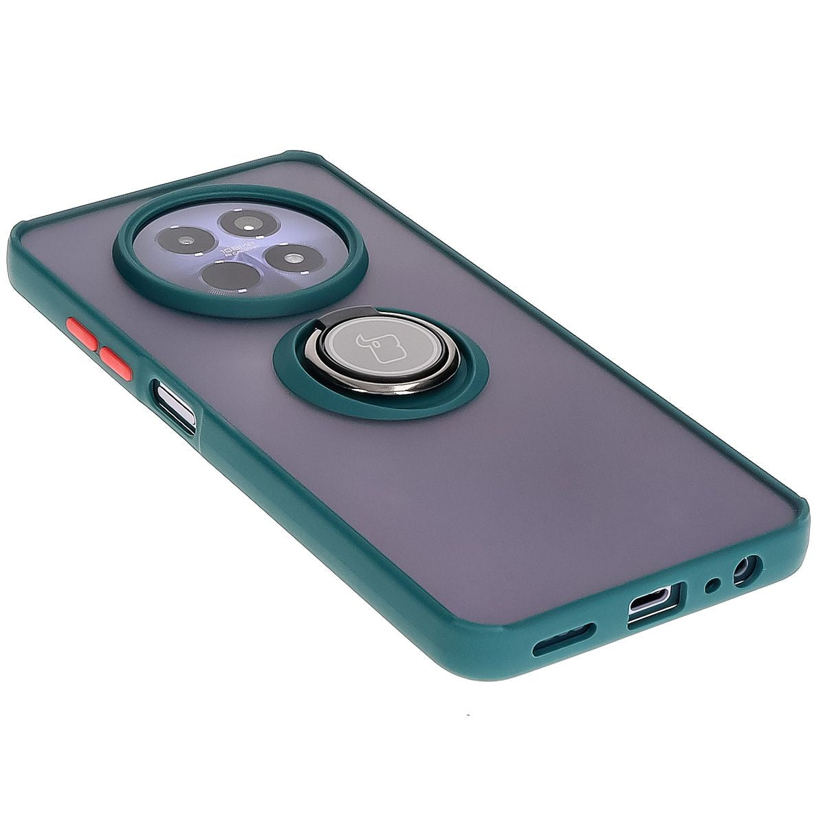 Handyhülle mit Fingergriff für Realme 12 / 12x, Bizon Case Hybrid Ring, getönt mit dunkelgrünem Rahmen