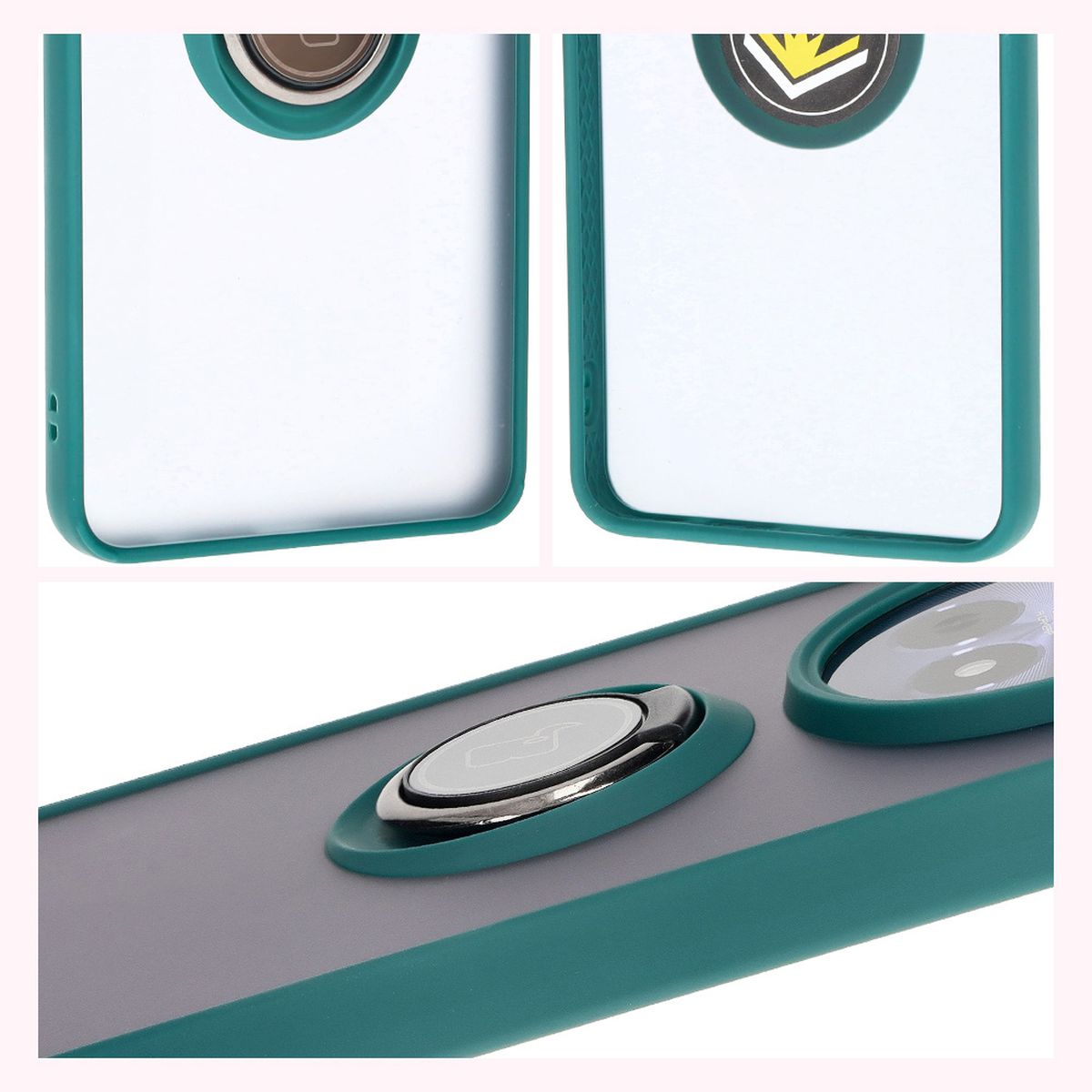 Handyhülle mit Fingergriff für Realme 12 / 12x, Bizon Case Hybrid Ring, getönt mit dunkelgrünem Rahmen
