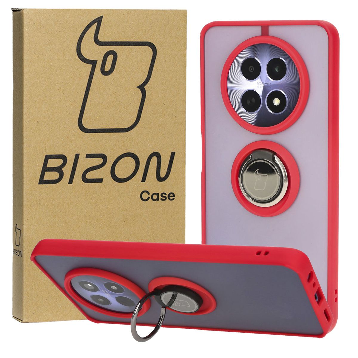 Handyhülle mit Fingergriff für Realme 12 / 12x, Bizon Case Hybrid Ring, getönt mit rotem Rahmen