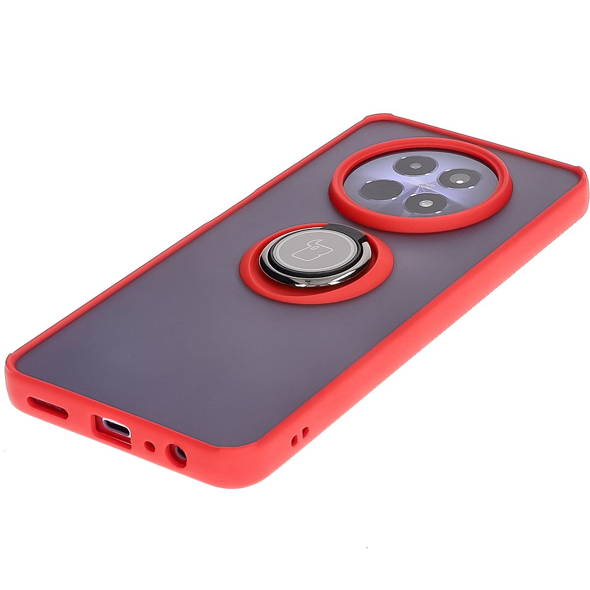Handyhülle mit Fingergriff für Realme 12 / 12x, Bizon Case Hybrid Ring, getönt mit rotem Rahmen