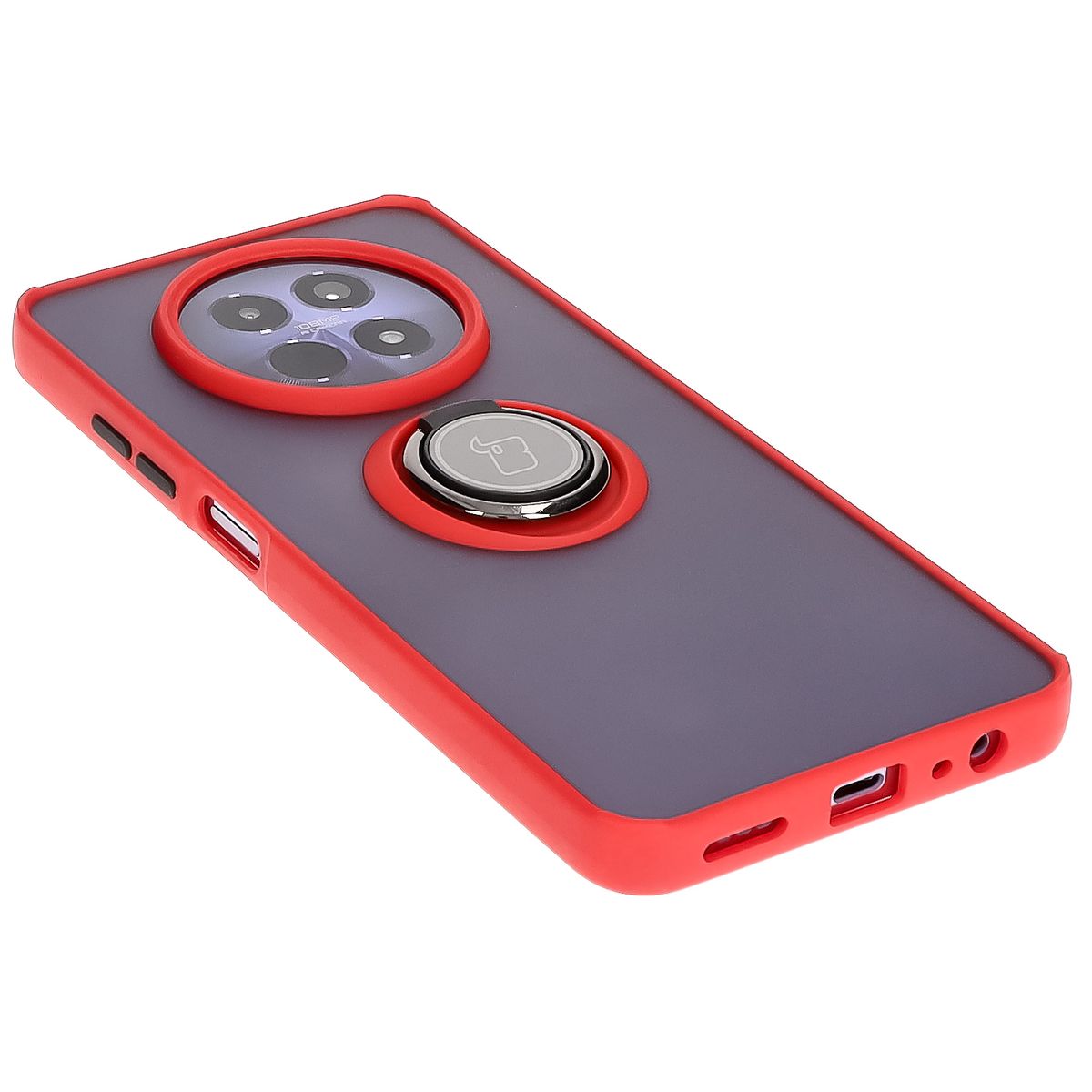 Handyhülle mit Fingergriff für Realme 12 / 12x, Bizon Case Hybrid Ring, getönt mit rotem Rahmen