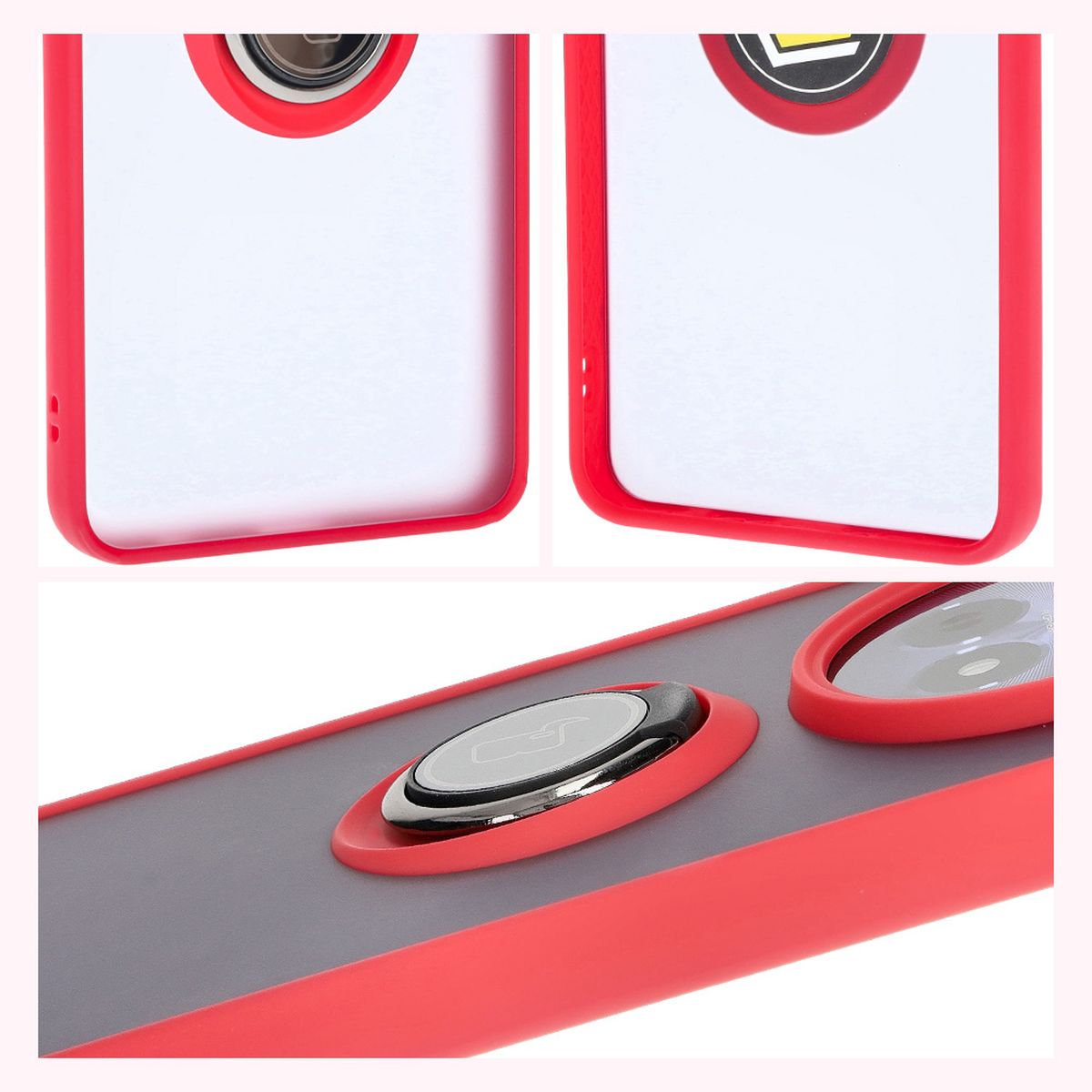 Handyhülle mit Fingergriff für Realme 12 / 12x, Bizon Case Hybrid Ring, getönt mit rotem Rahmen