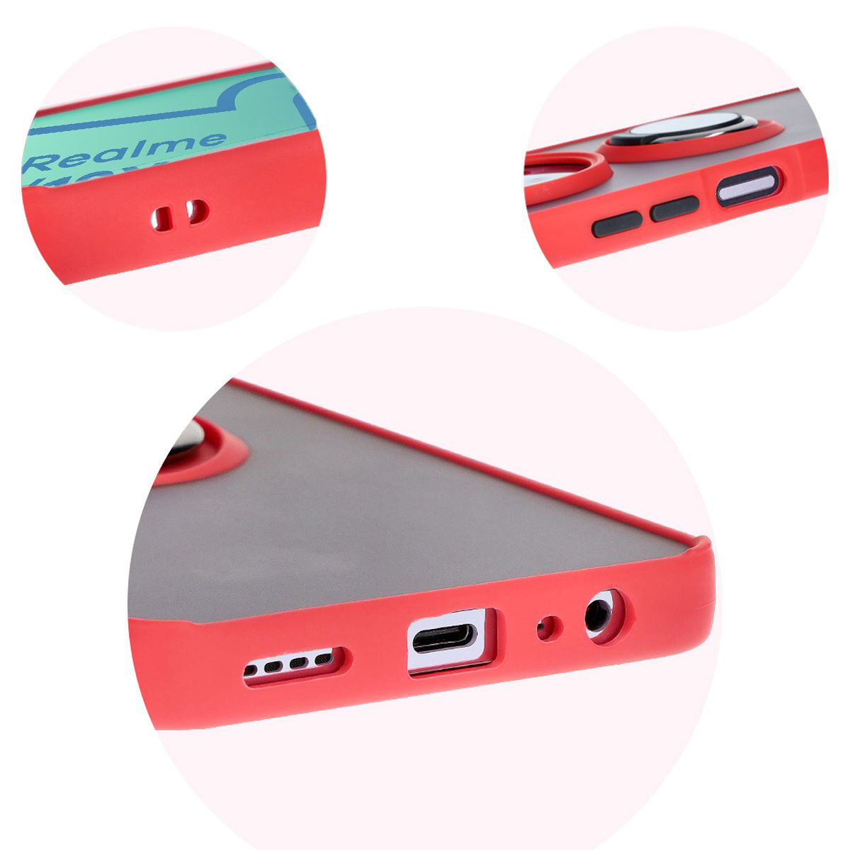 Handyhülle mit Fingergriff für Realme 12 / 12x, Bizon Case Hybrid Ring, getönt mit rotem Rahmen