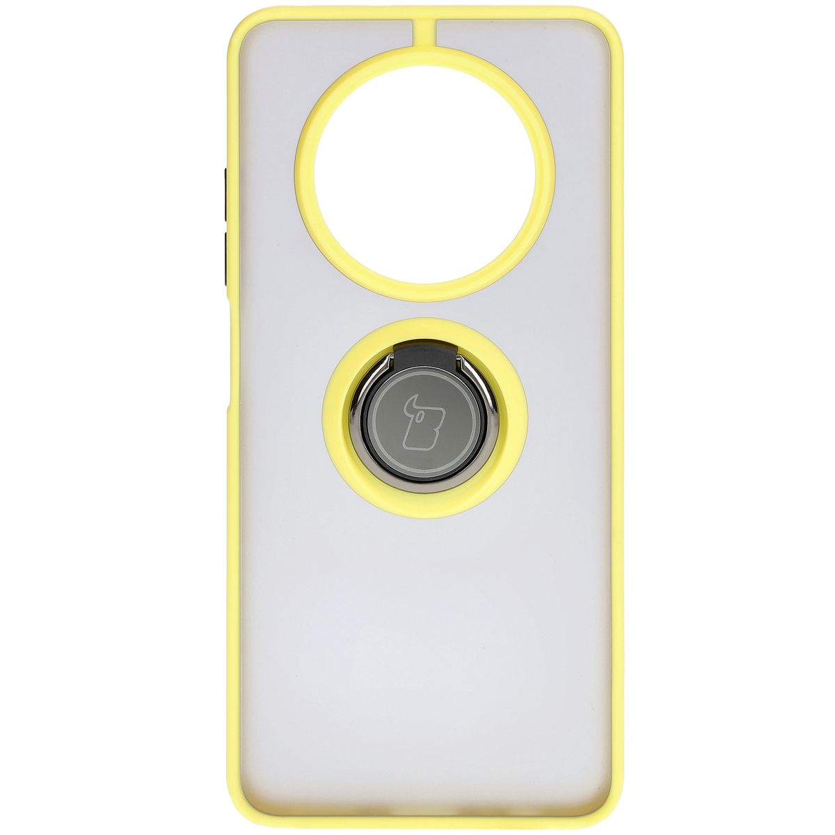 Handyhülle mit Fingergriff für Realme 12 / 12x, Bizon Case Hybrid Ring, getönt mit gelbem Rahmen