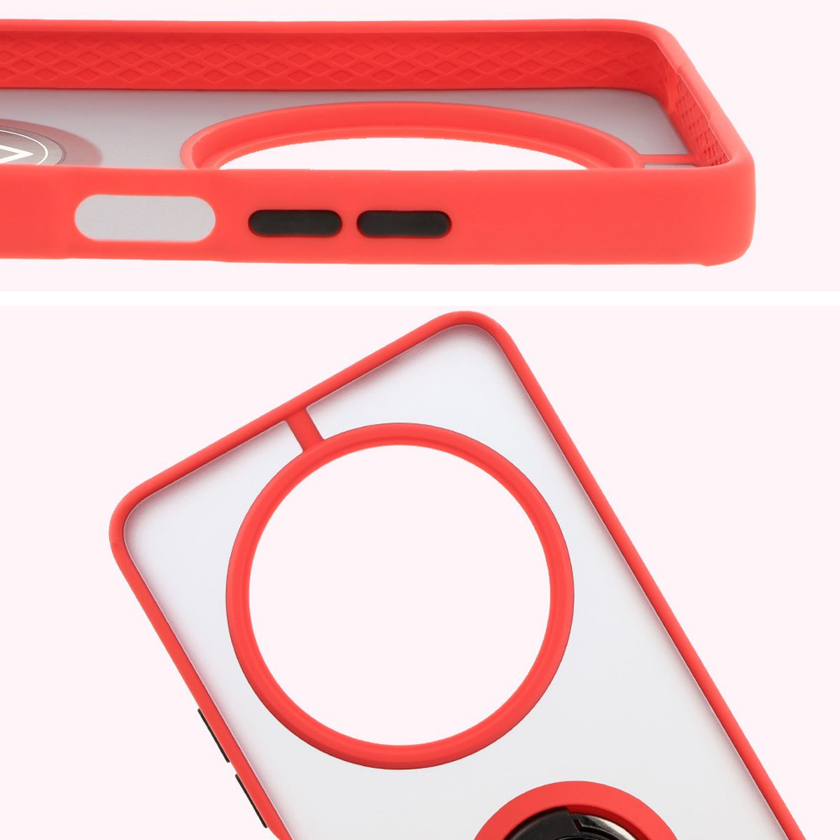 Handyhülle mit Fingergriff für Xiaomi Redmi 14C 4G / POCO C75, Bizon Case Hybrid Ring, getönt mit rotem Rahmen