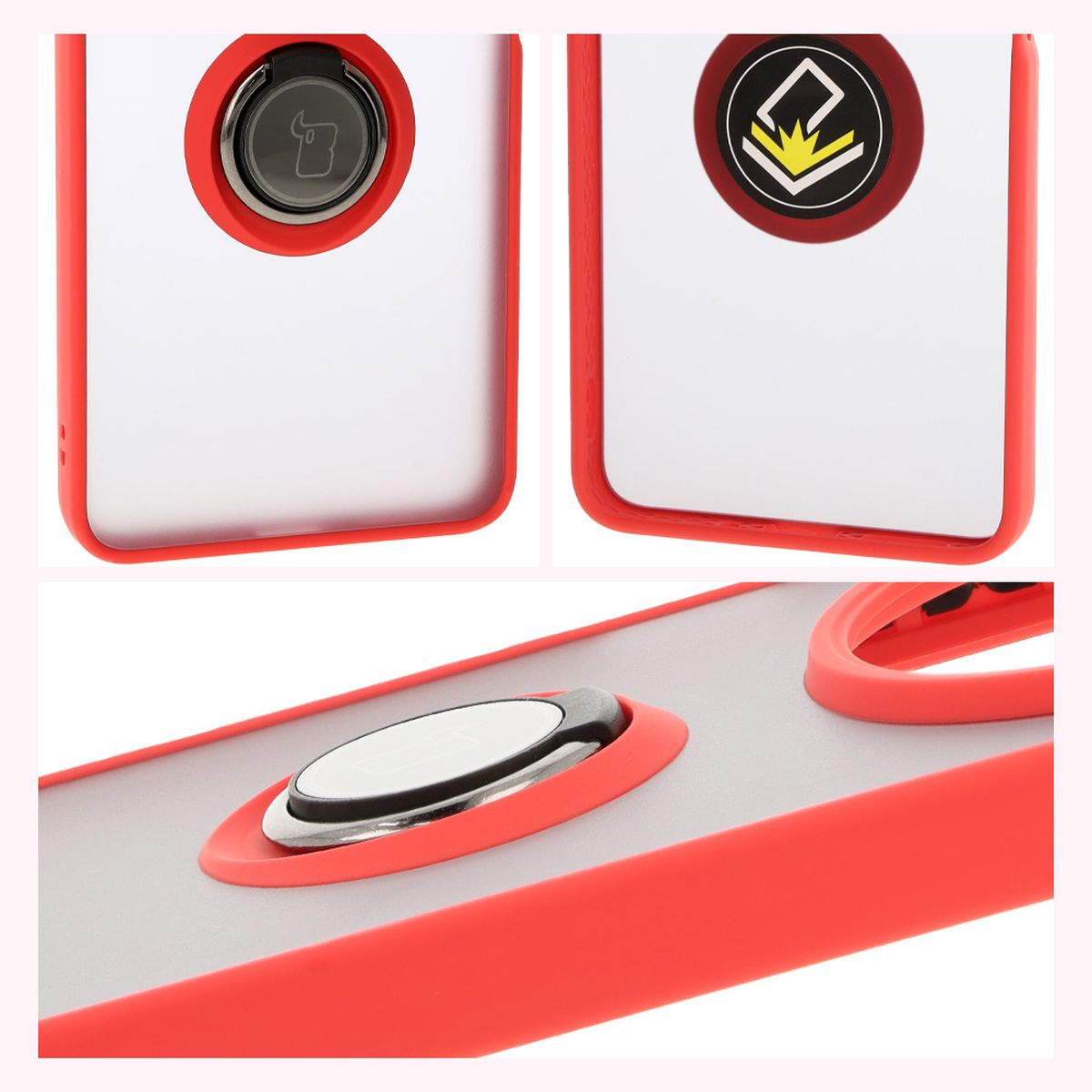 Handyhülle mit Fingergriff für Xiaomi Redmi 14C 4G / POCO C75, Bizon Case Hybrid Ring, getönt mit rotem Rahmen