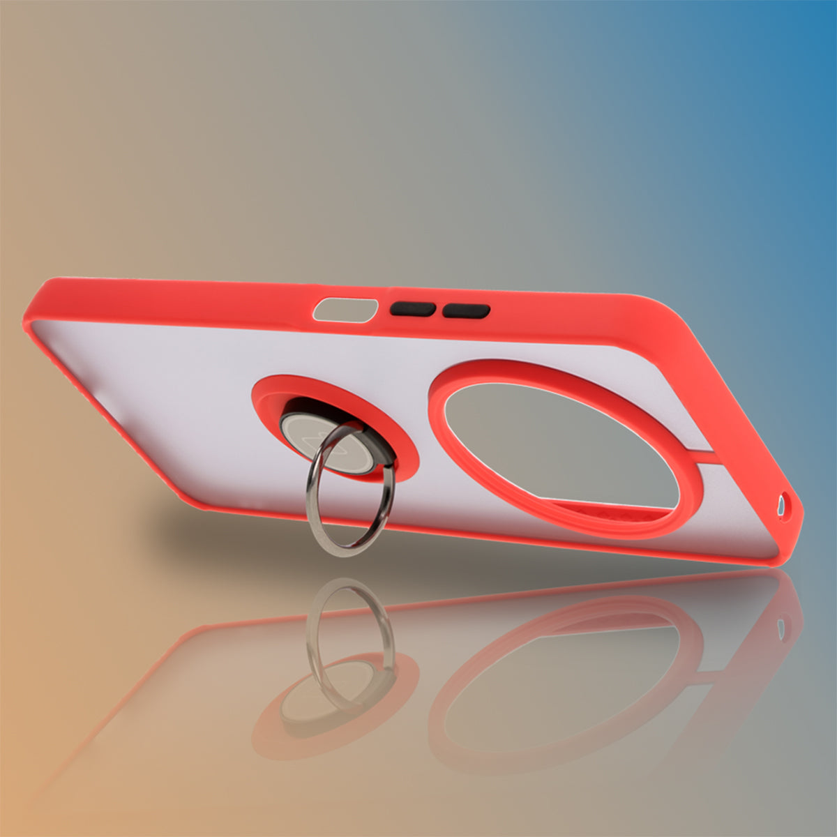 Handyhülle mit Fingergriff für Xiaomi Redmi 14C 4G / POCO C75, Bizon Case Hybrid Ring, getönt mit rotem Rahmen