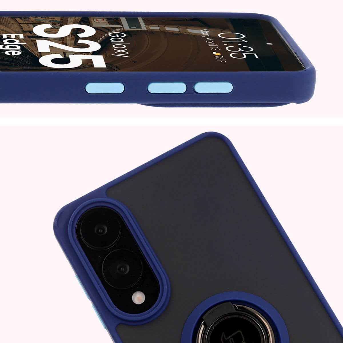 Handyhülle mit Fingergriff für Galaxy S25 Edge, Bizon Case Hybrid Ring, getönt mit dunkelblauem Rahmen