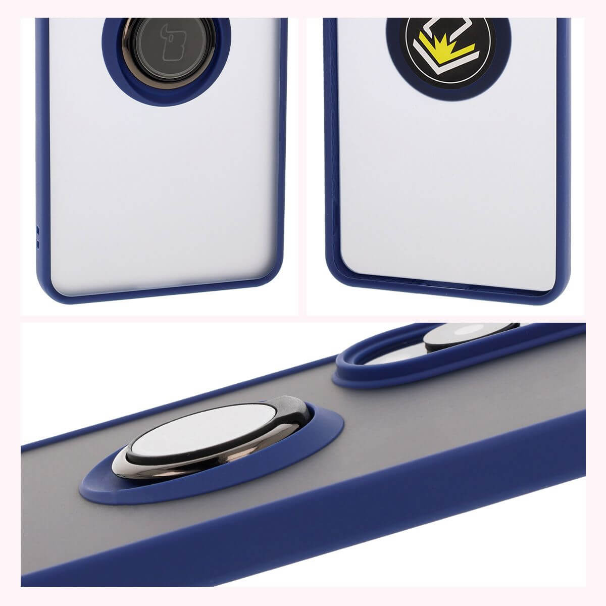 Handyhülle mit Fingergriff für Galaxy S25 Edge, Bizon Case Hybrid Ring, getönt mit dunkelblauem Rahmen