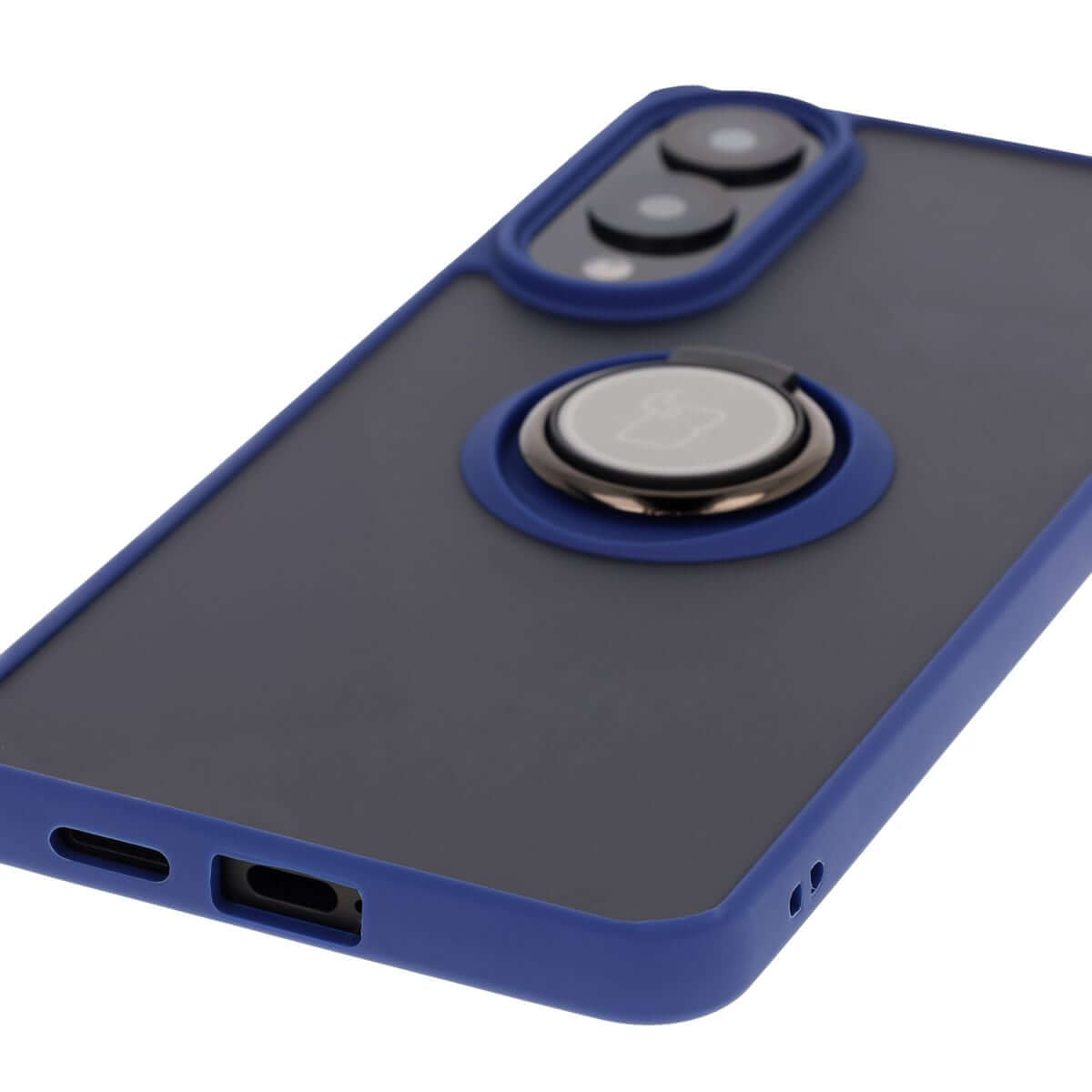Handyhülle mit Fingergriff für Galaxy S25 Edge, Bizon Case Hybrid Ring, getönt mit dunkelblauem Rahmen