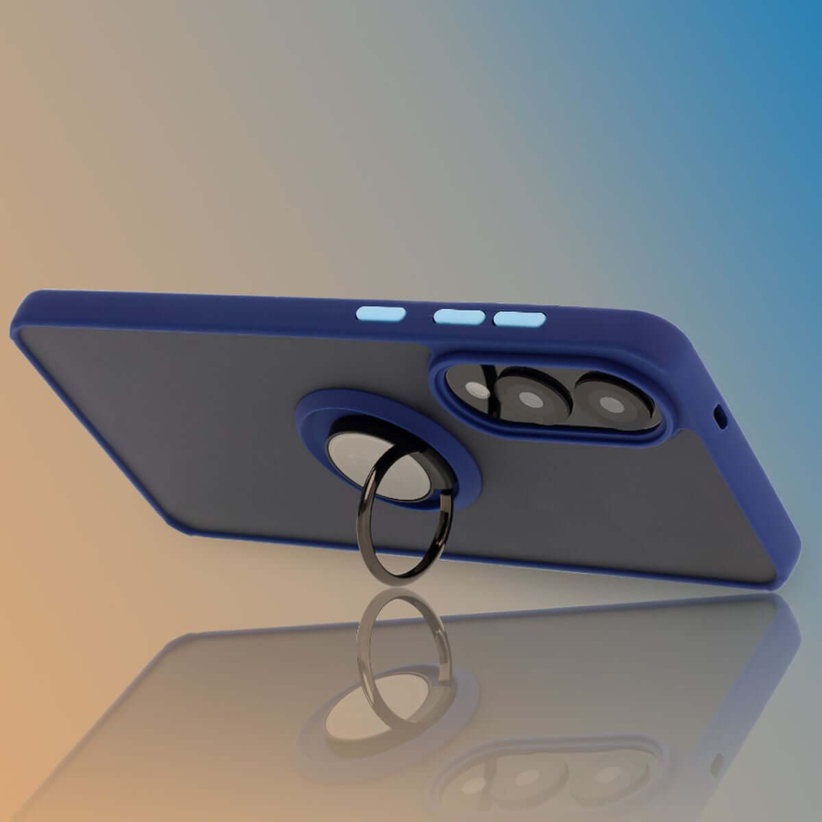 Handyhülle mit Fingergriff für Galaxy S25 Edge, Bizon Case Hybrid Ring, getönt mit dunkelblauem Rahmen