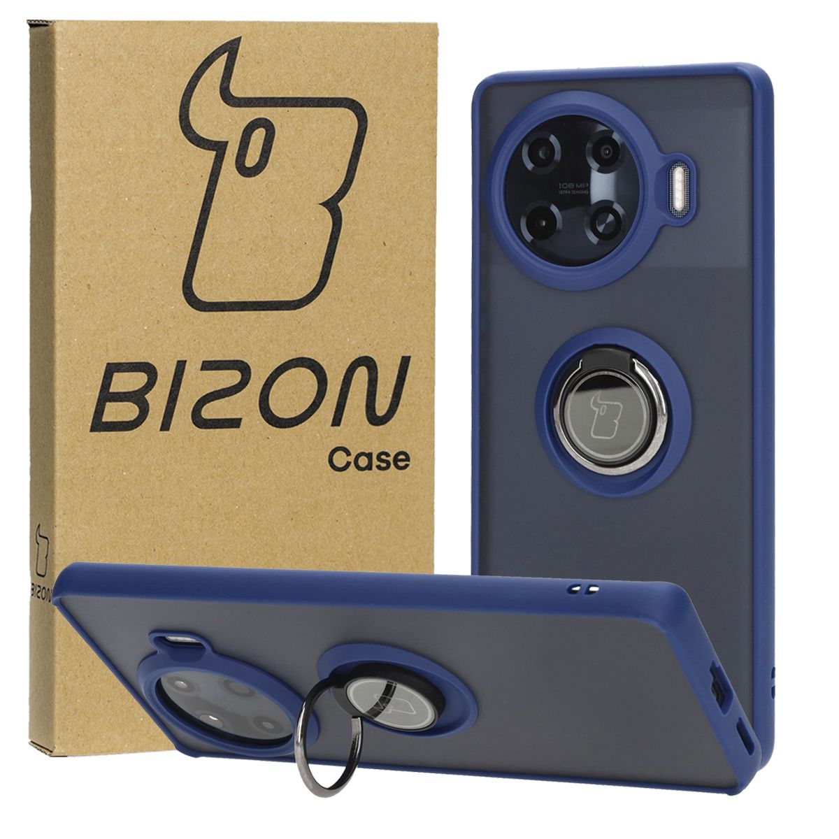 Handyhülle mit Fingergriff für Tecno Spark 20 Pro+, Bizon Case Hybrid Ring, getönt mit dunkelblauem Rahmen