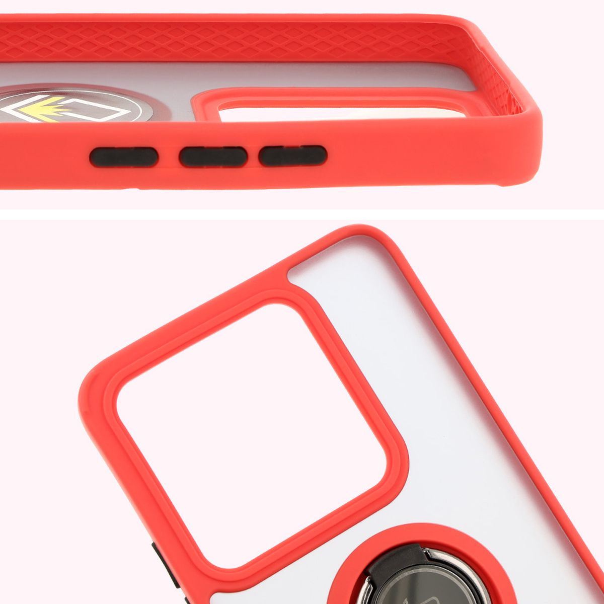 Handyhülle mit Fingergriff für Xiaomi 14T, Bizon Case Hybrid Ring, getönt mit rotem Rahmen