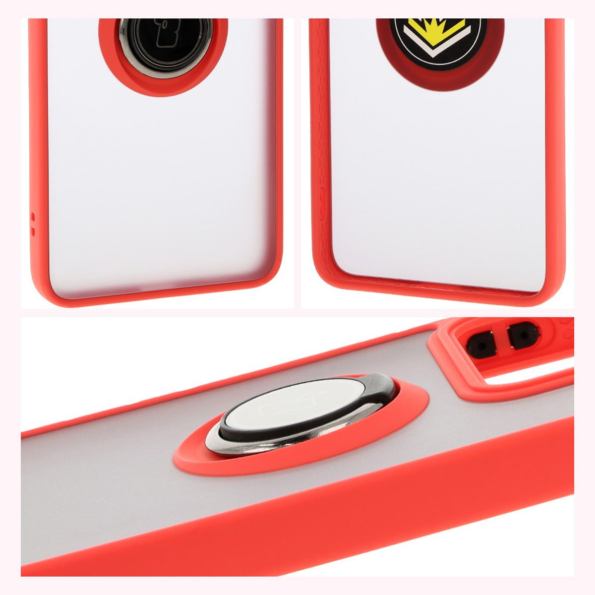 Handyhülle mit Fingergriff für Xiaomi 14T, Bizon Case Hybrid Ring, getönt mit rotem Rahmen