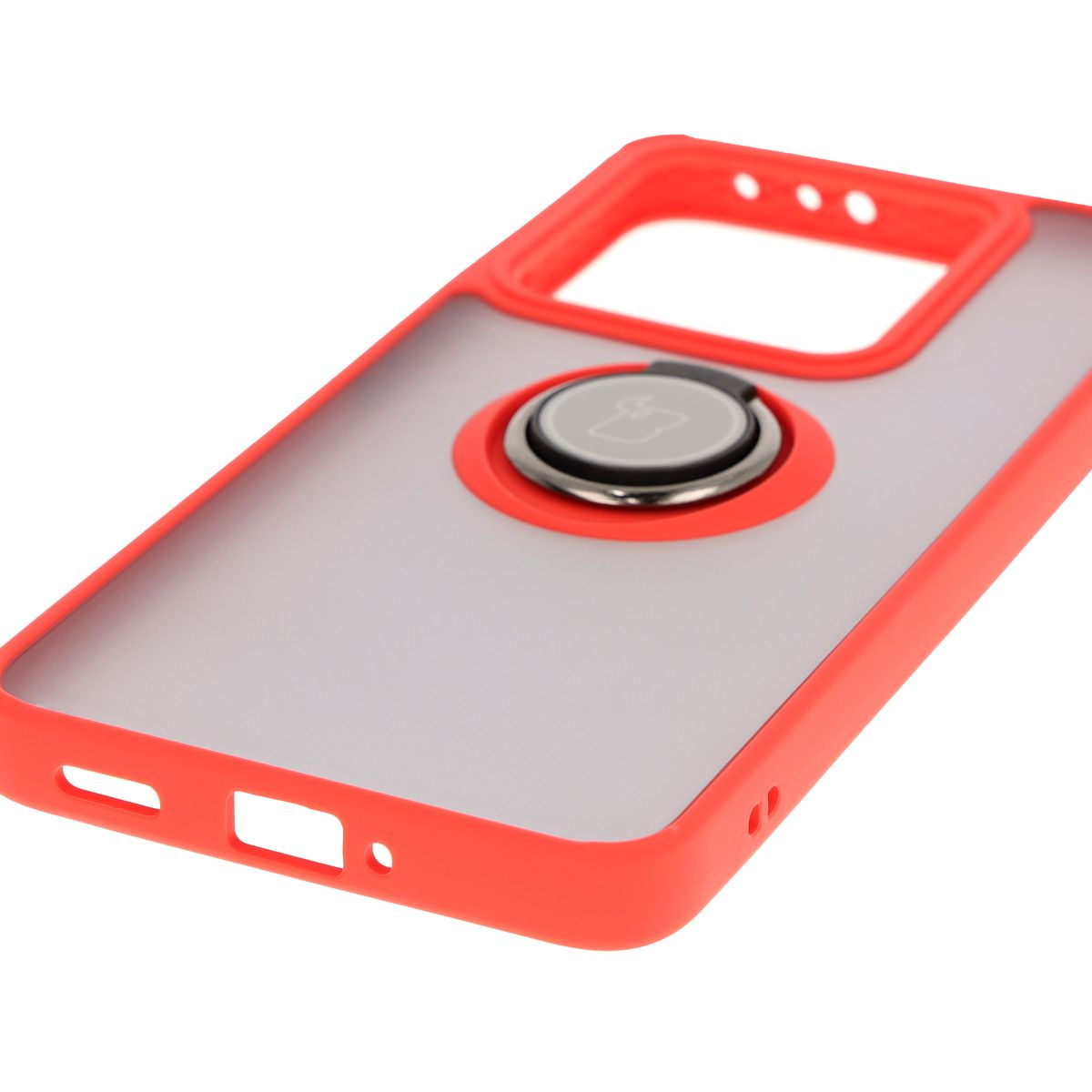 Handyhülle mit Fingergriff für Xiaomi 14T, Bizon Case Hybrid Ring, getönt mit rotem Rahmen