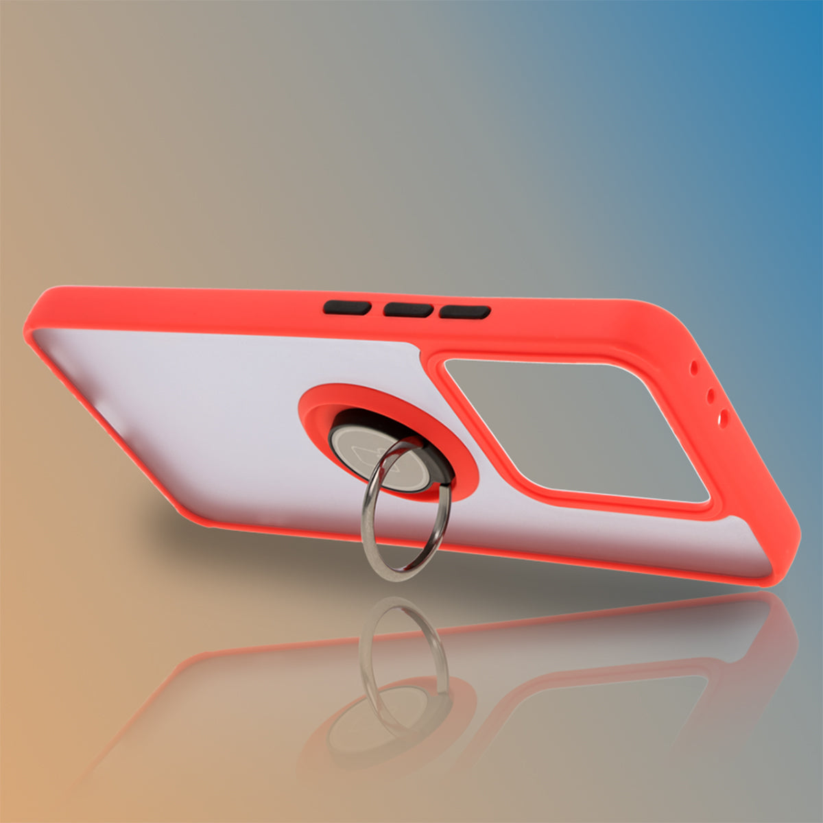 Handyhülle mit Fingergriff für Xiaomi 14T, Bizon Case Hybrid Ring, getönt mit rotem Rahmen