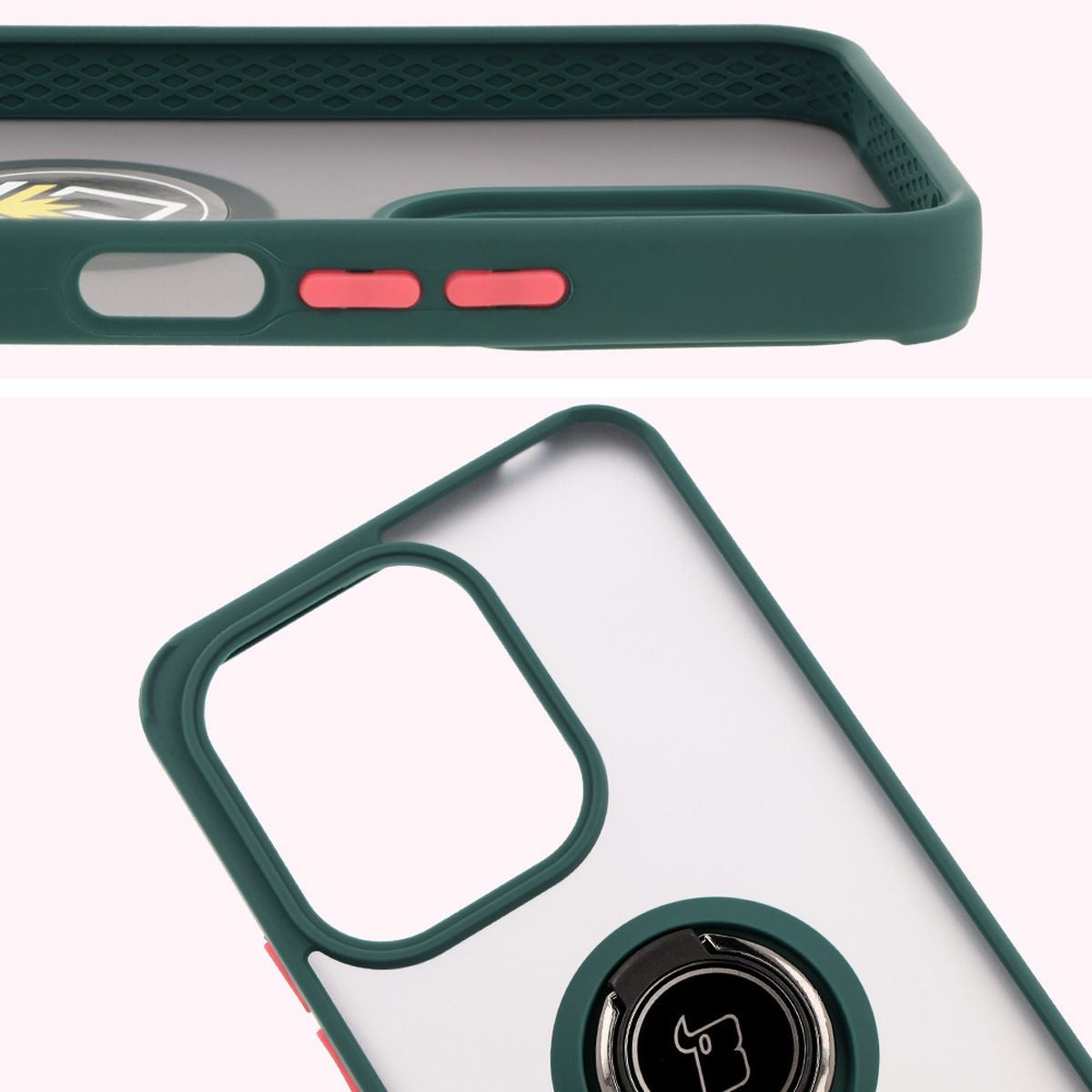 Handyhülle mit Fingergriff für Xiaomi Redmi 13 4G, Bizon Case Hybrid Ring, getönt mit dunkelgrünem Rahmen