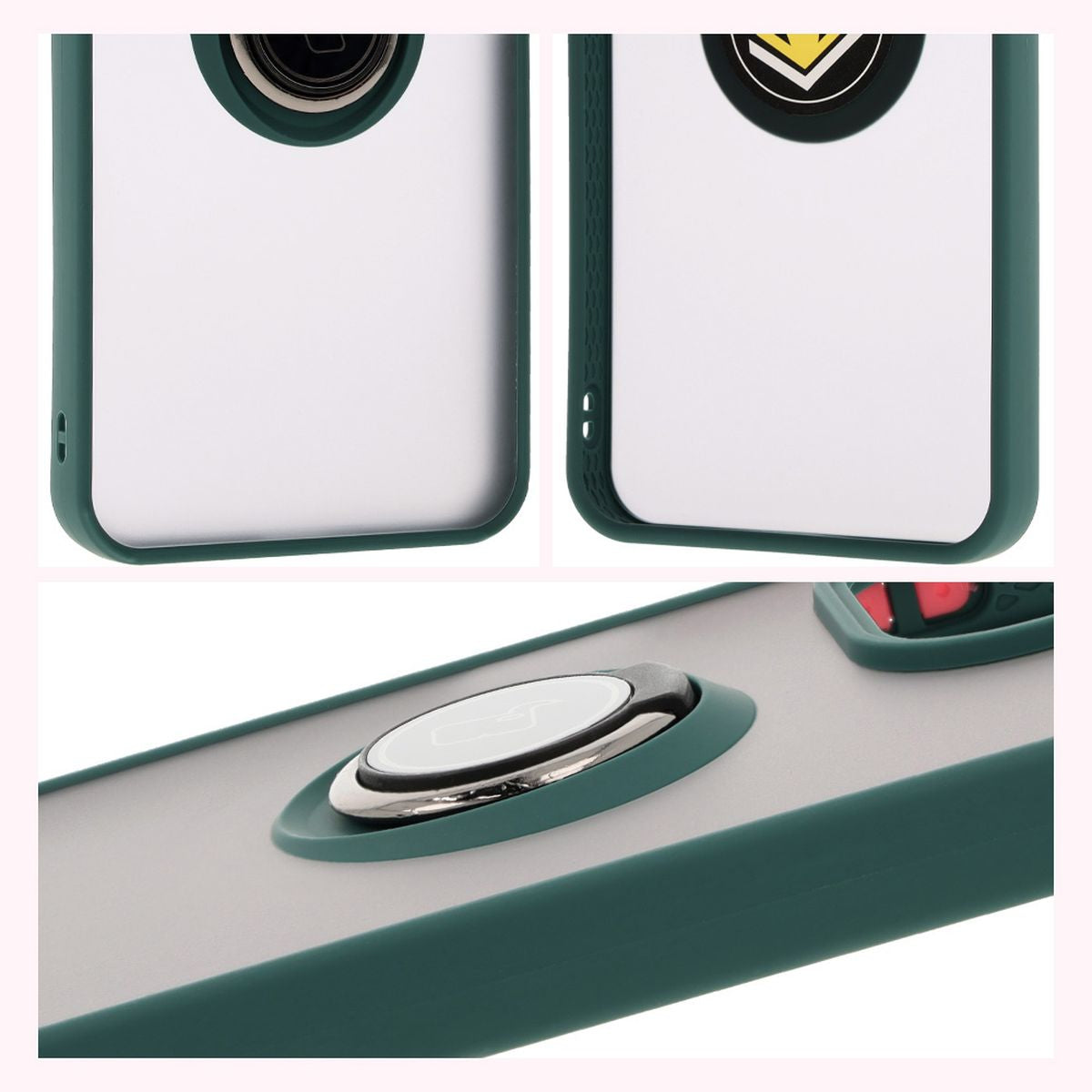 Handyhülle mit Fingergriff für Xiaomi Redmi 13 4G, Bizon Case Hybrid Ring, getönt mit dunkelgrünem Rahmen
