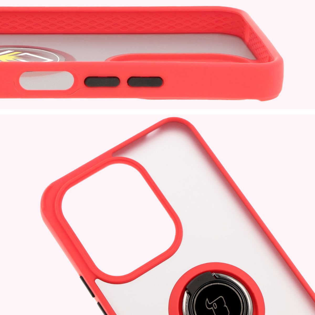 Handyhülle mit Fingergriff für Xiaomi Redmi 13 4G, Bizon Case Hybrid Ring, getönt mit rotem Rahmen