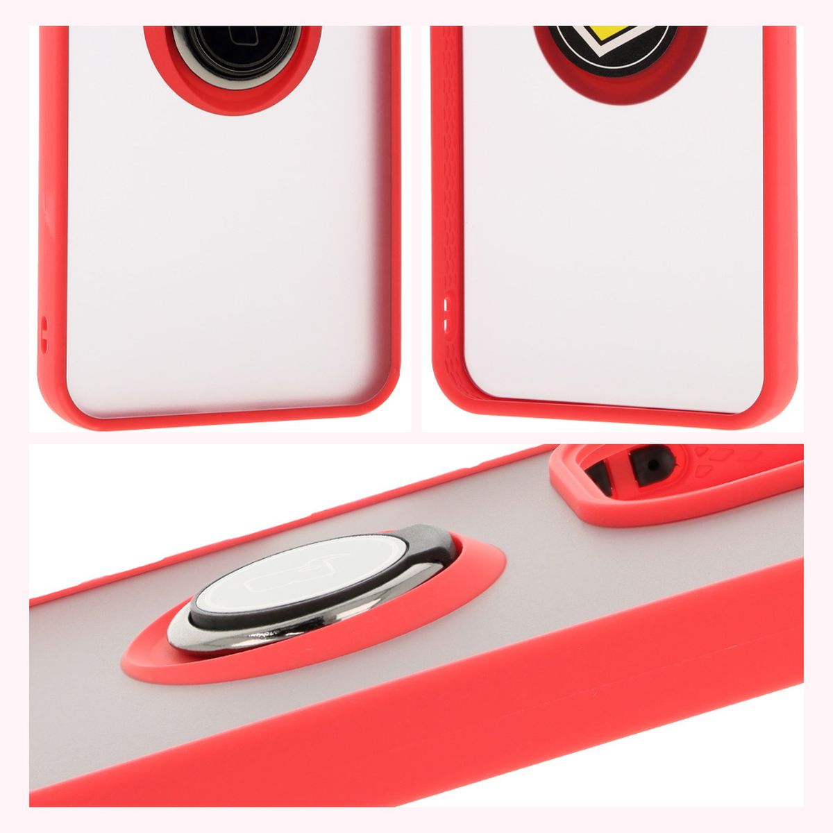 Handyhülle mit Fingergriff für Xiaomi Redmi 13 4G, Bizon Case Hybrid Ring, getönt mit rotem Rahmen