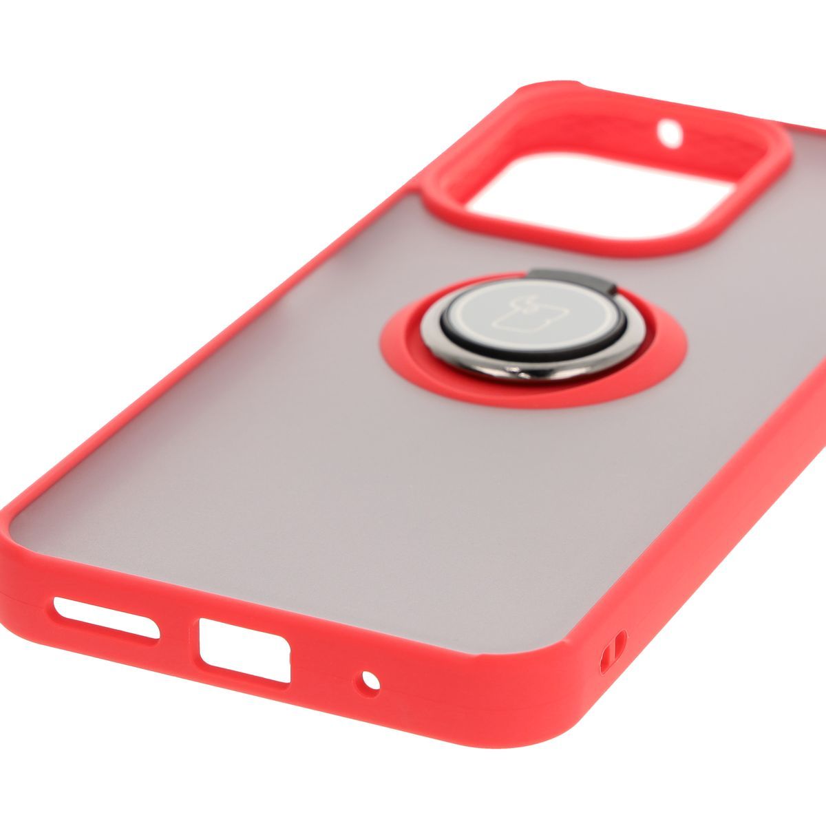Handyhülle mit Fingergriff für Xiaomi Redmi 13 4G, Bizon Case Hybrid Ring, getönt mit rotem Rahmen