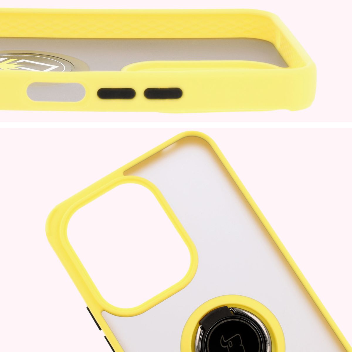 Handyhülle mit Fingergriff für Xiaomi Redmi 13 4G, Bizon Case Hybrid Ring, getönt mit gelbem Rahmen